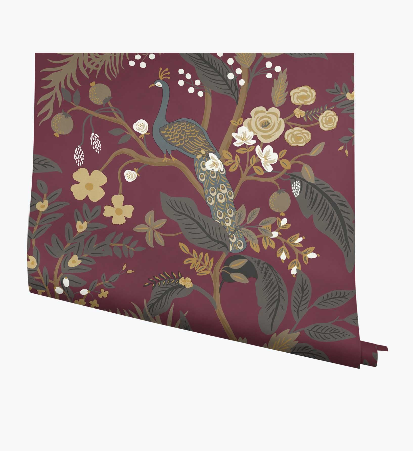 Peacock Wallpaper - Burgundy
