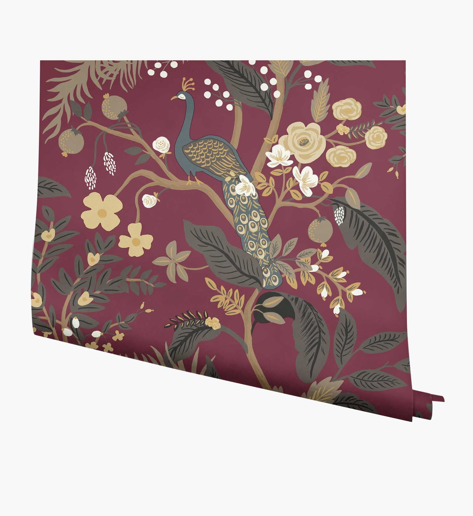 Peacock Wallpaper - Burgundy