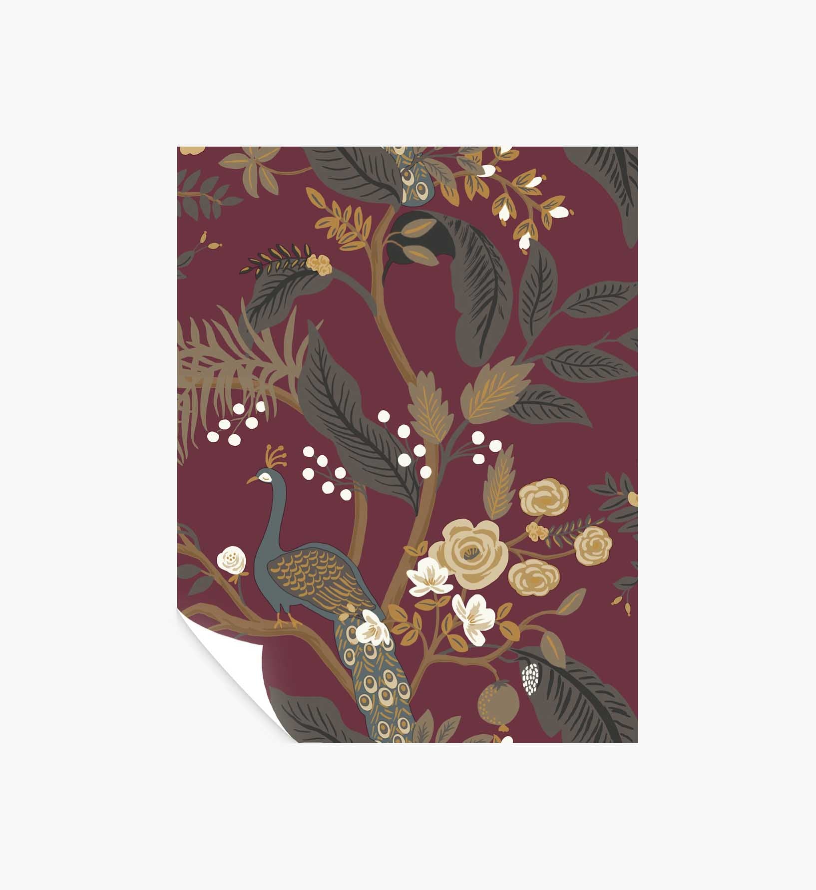 Peacock Wallpaper Sample - Burgundy