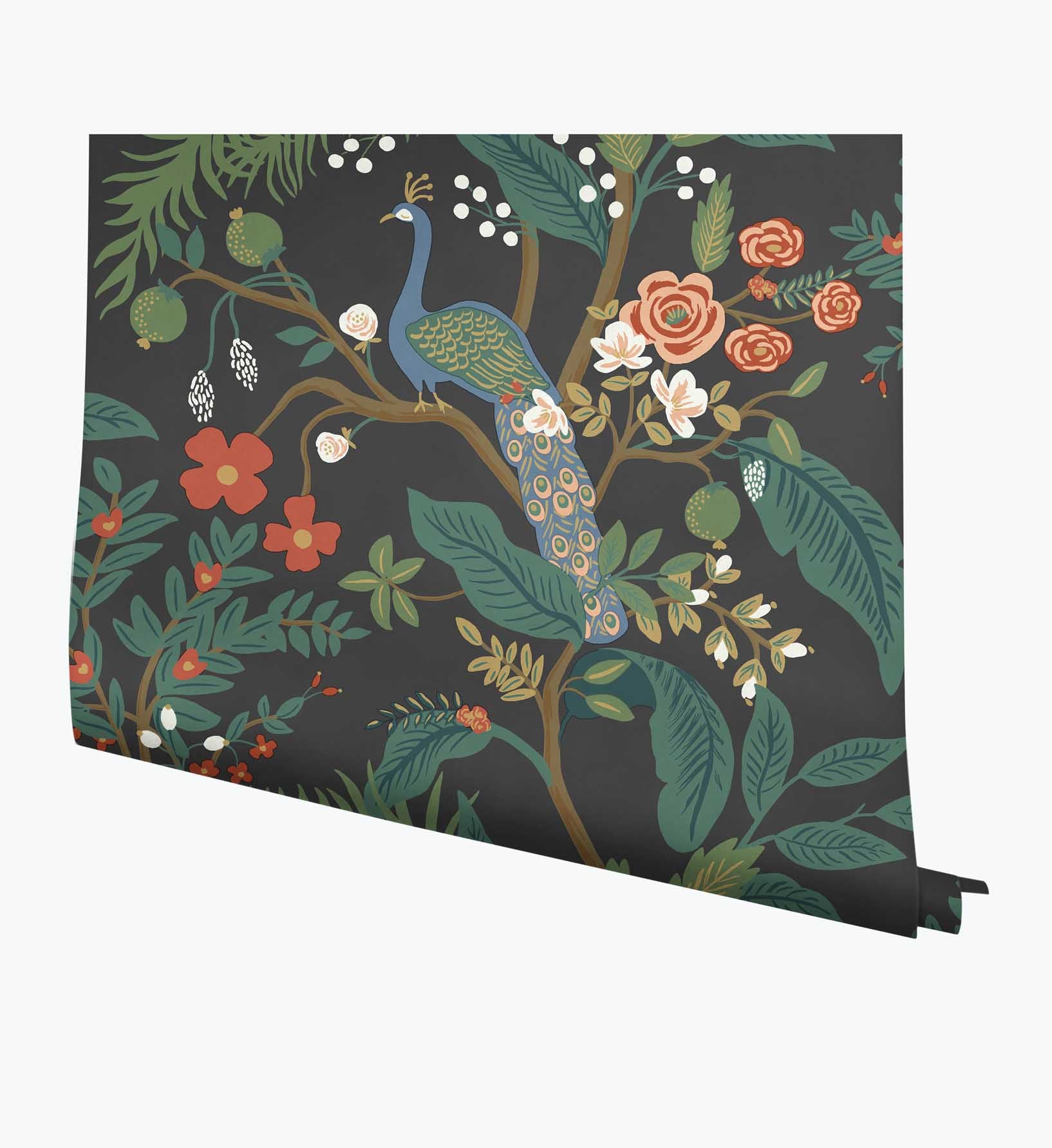 Peacock Wallpaper - Charcoal