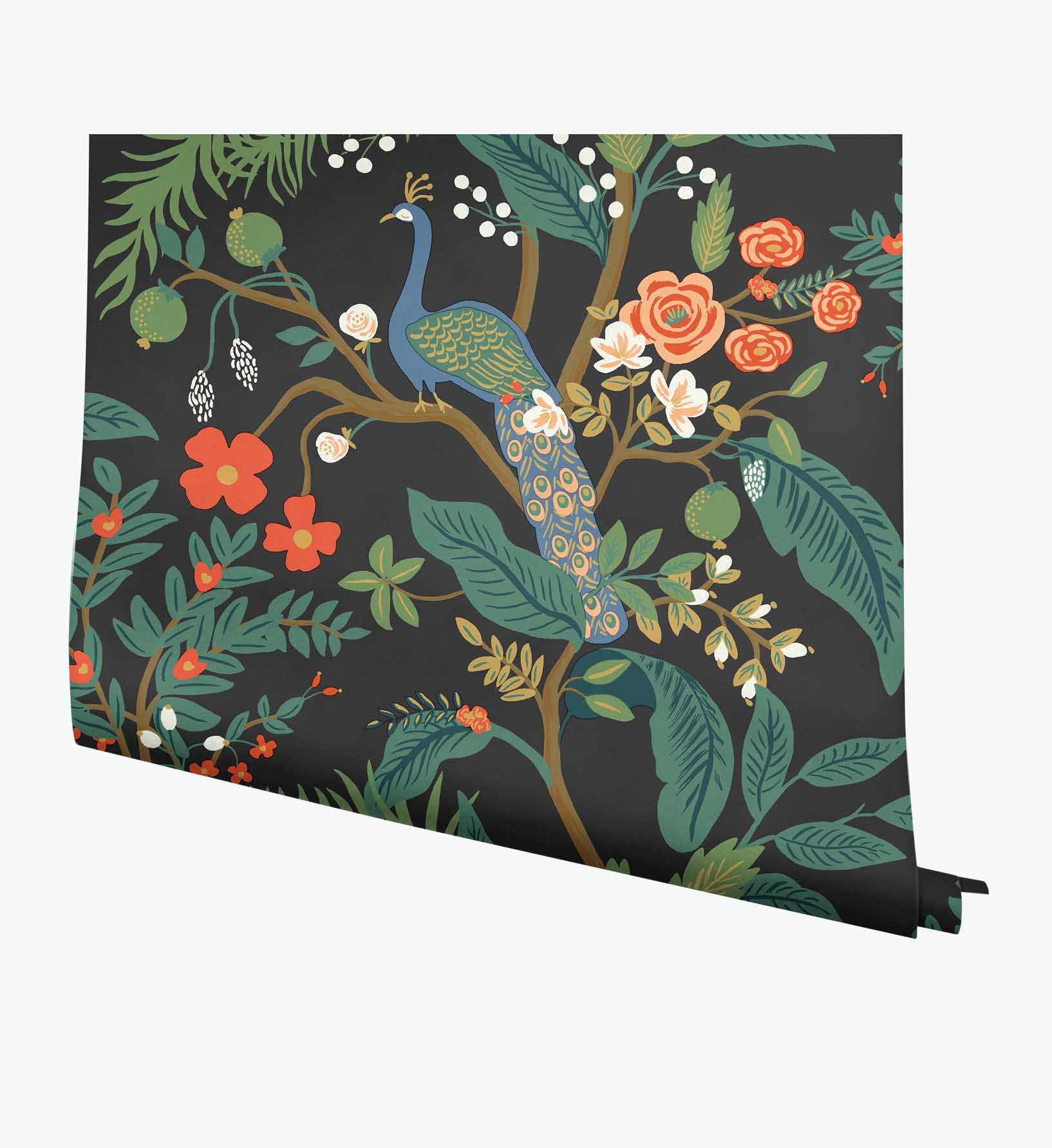 Peacock Wallpaper - Charcoal