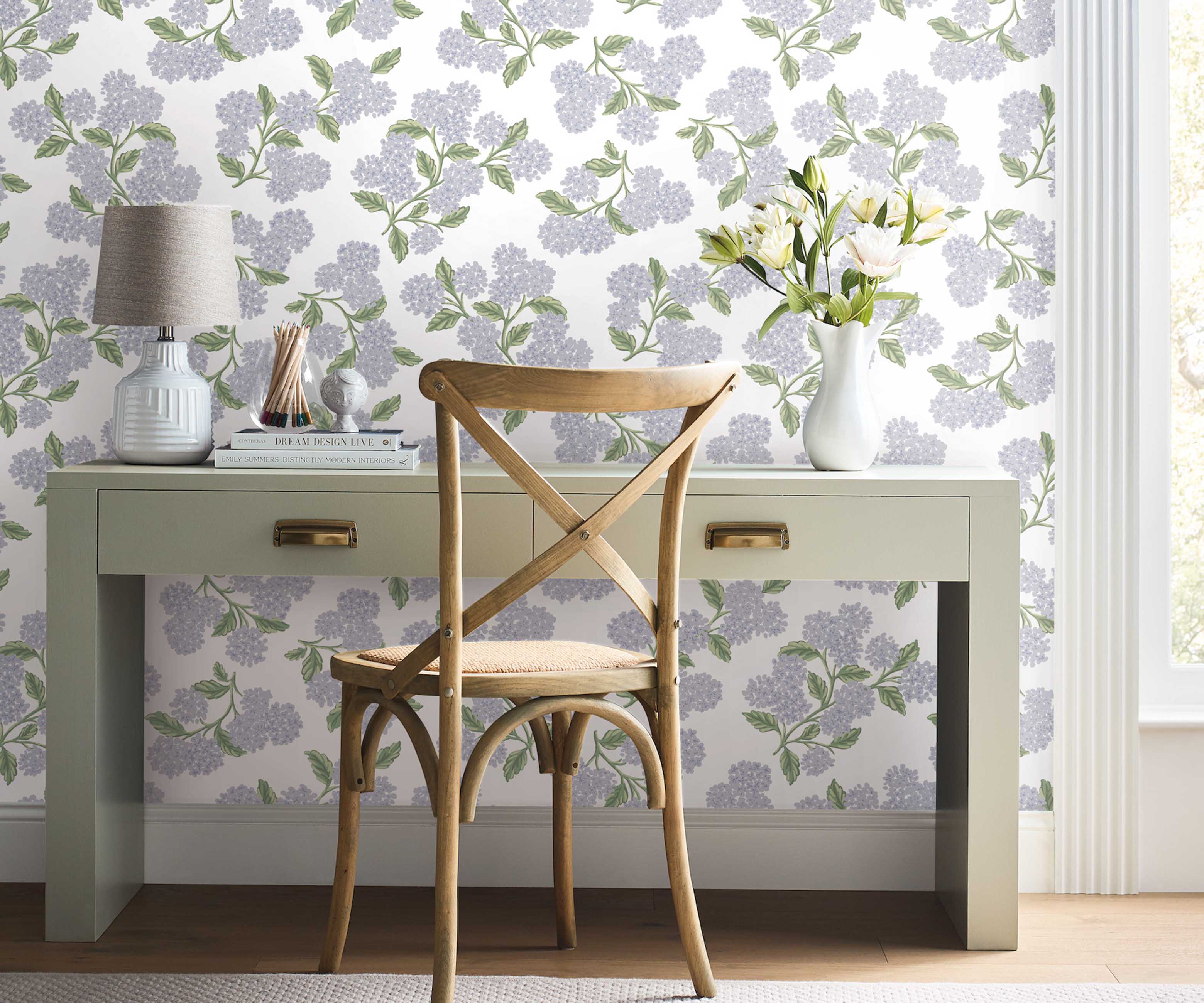 Hydrangea Peel & Stick Wallpaper - Lilac & White