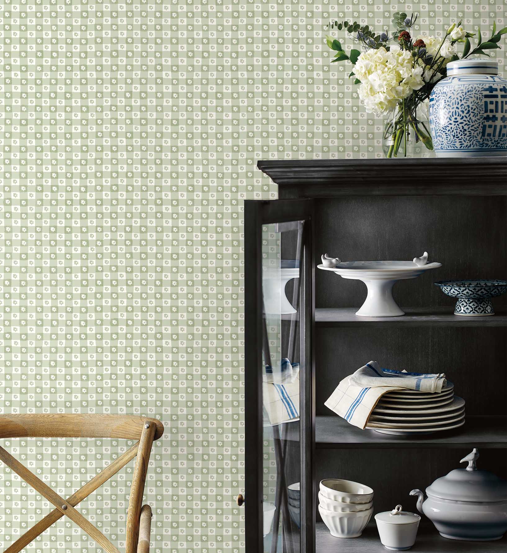 Daisy Gingham Peel & Stick Wallpaper - Green