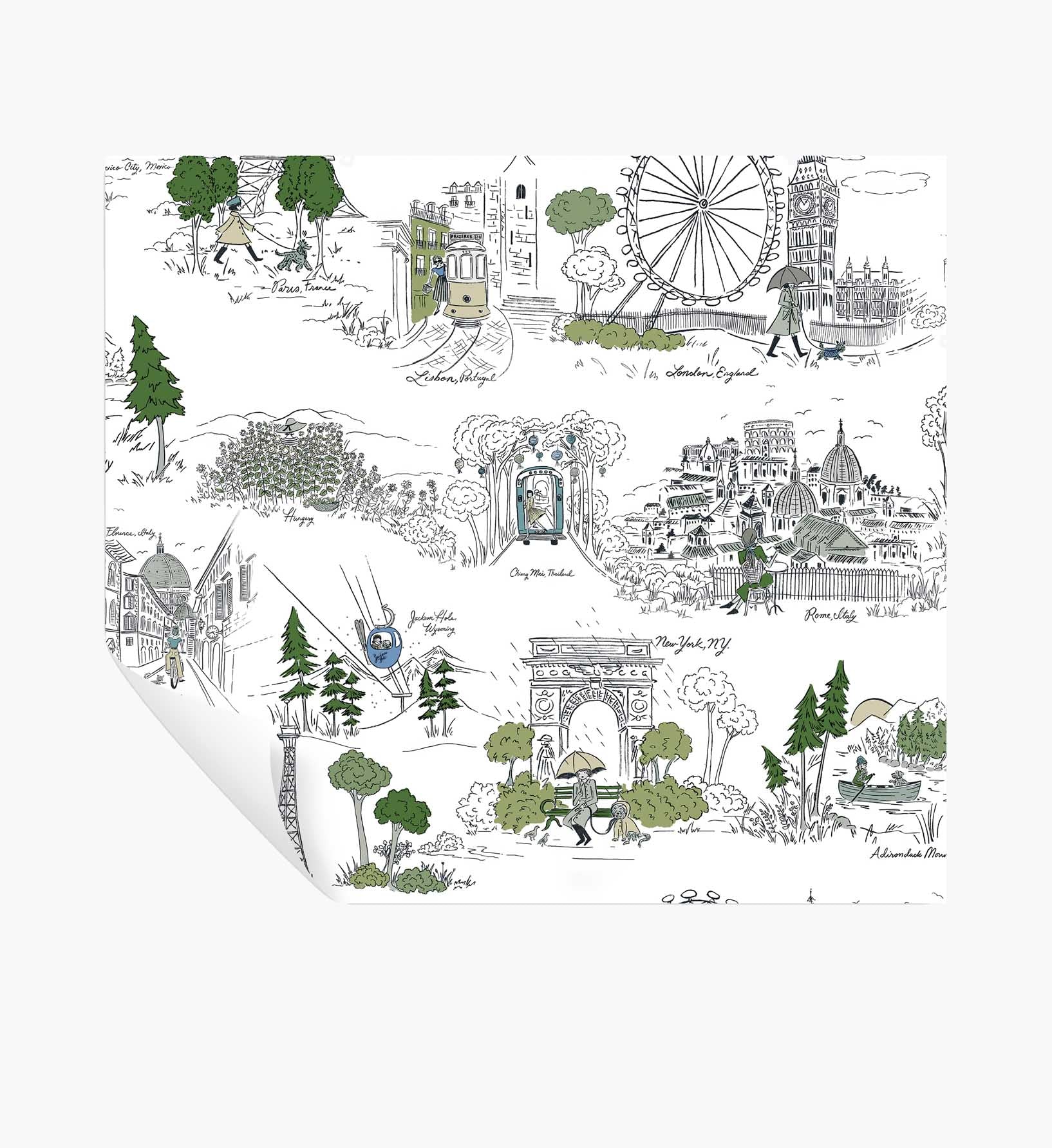 Travel Sketches Peel & Stick Wallpaper - Blue Multi