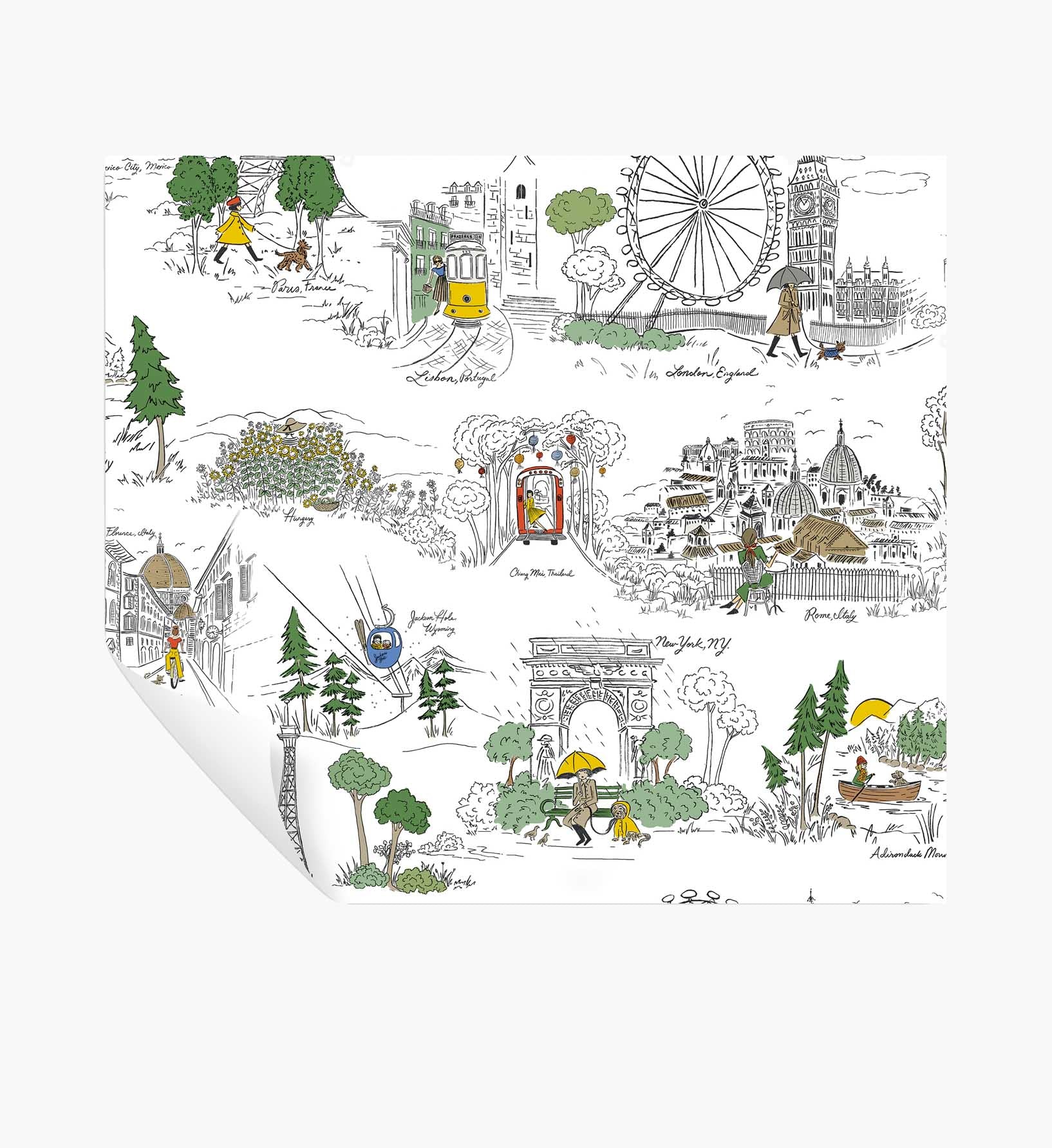 Travel Sketches Peel & Stick Wallpaper - Yellow Multi