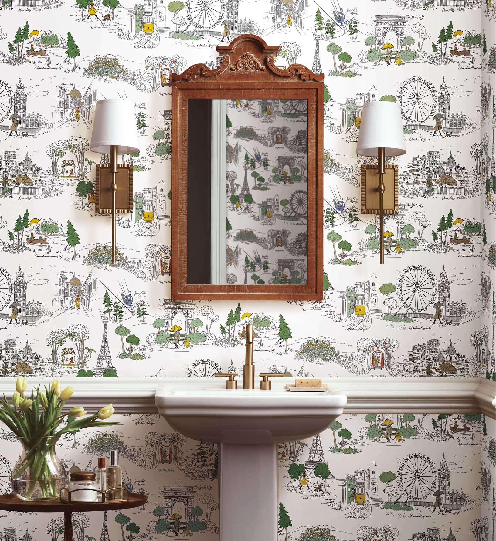 Travel Sketches Peel & Stick Wallpaper Sample - Yellow Multi