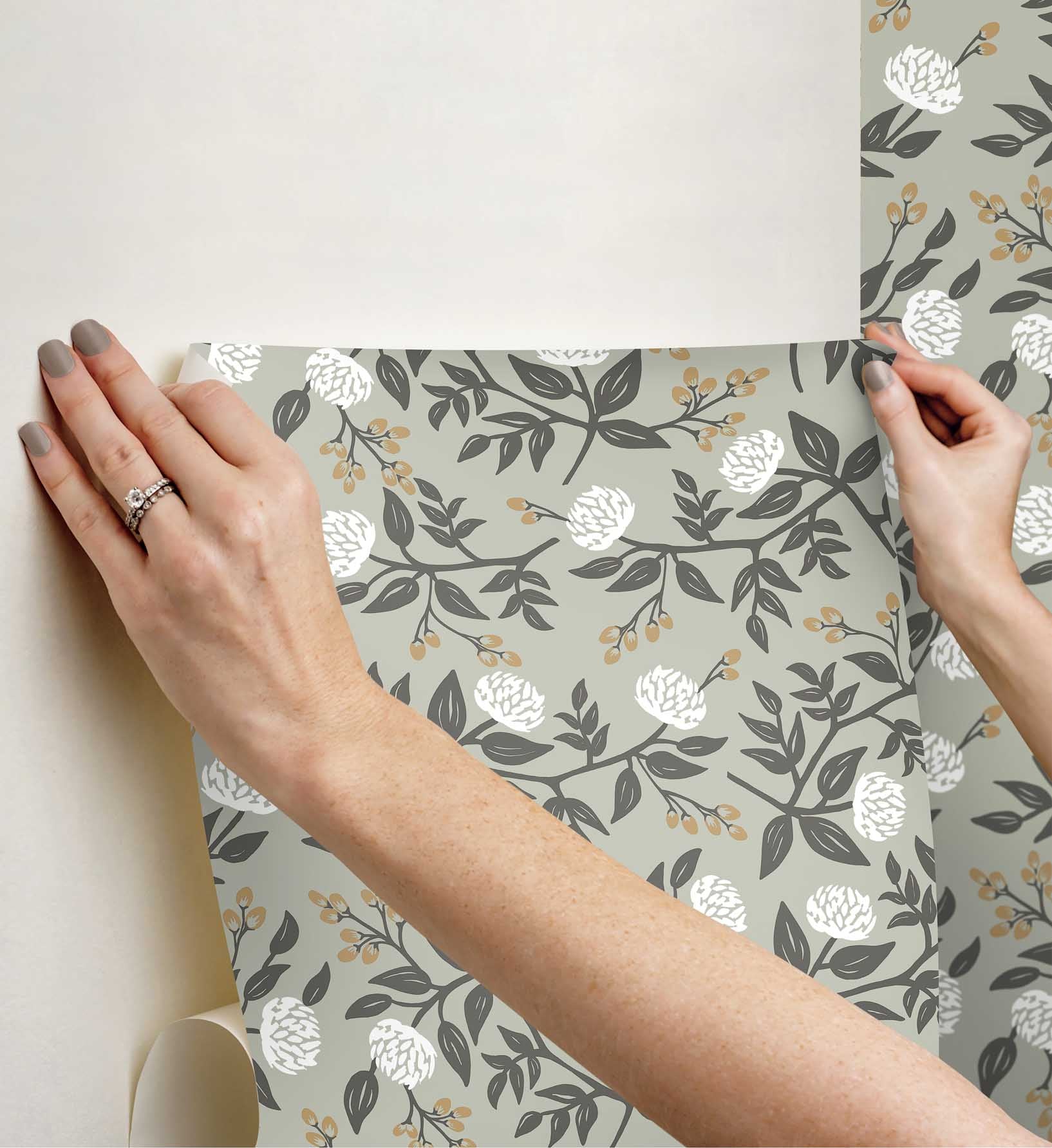 Peonies Peel & Stick Wallpaper - Smoke