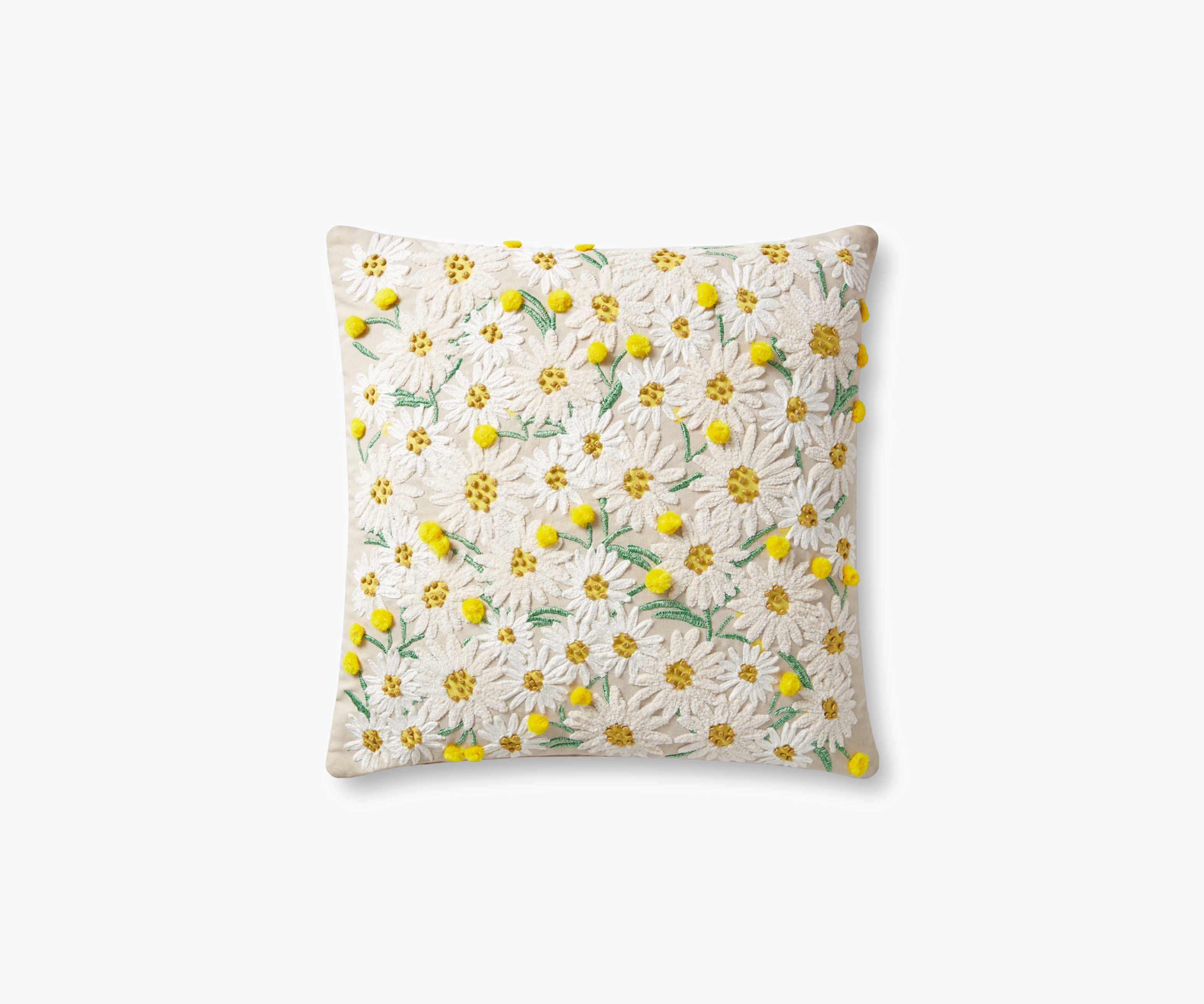 Daisies Embroidered Pillow