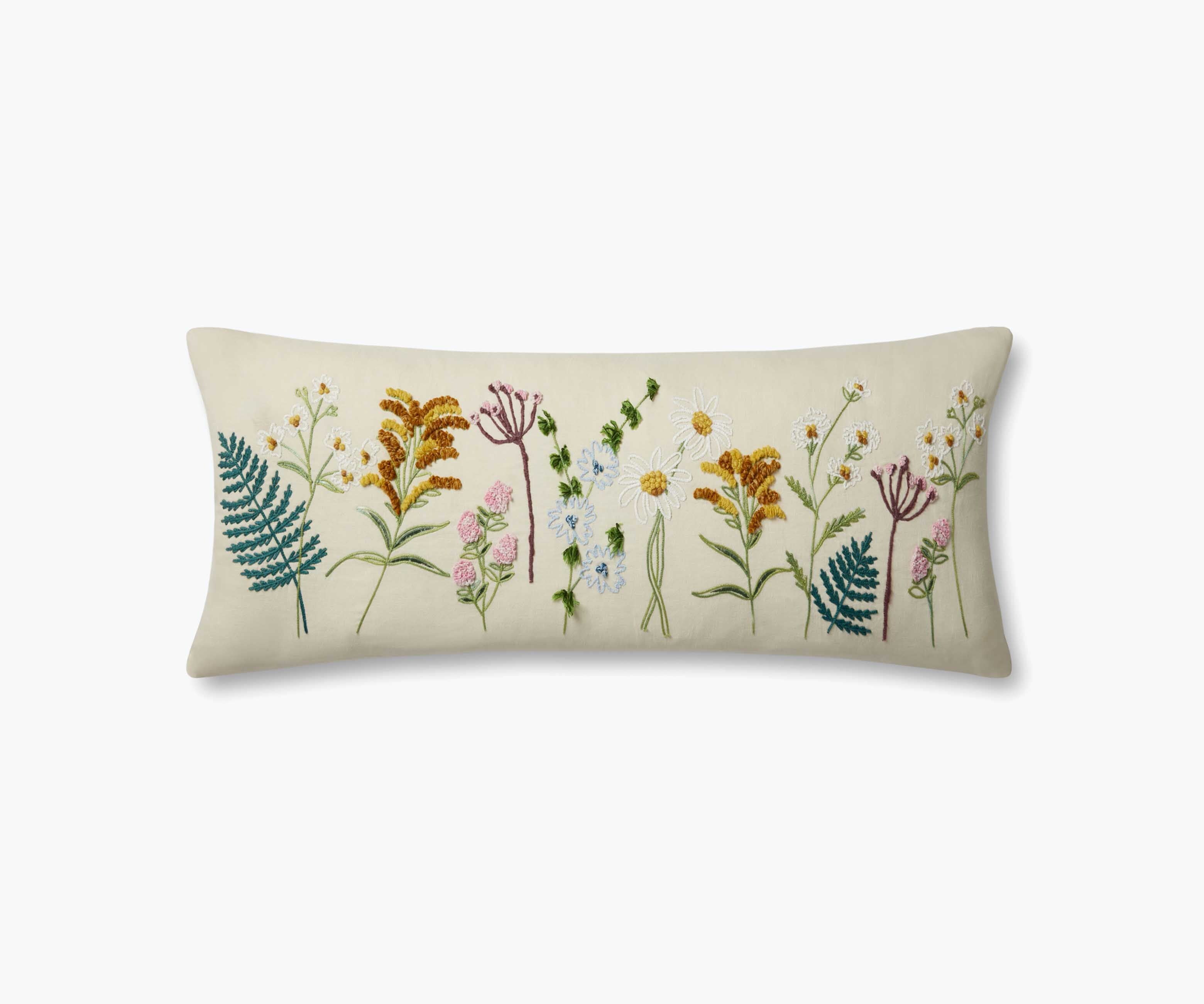 Wildflowers Embroidered Lumbar Pillow