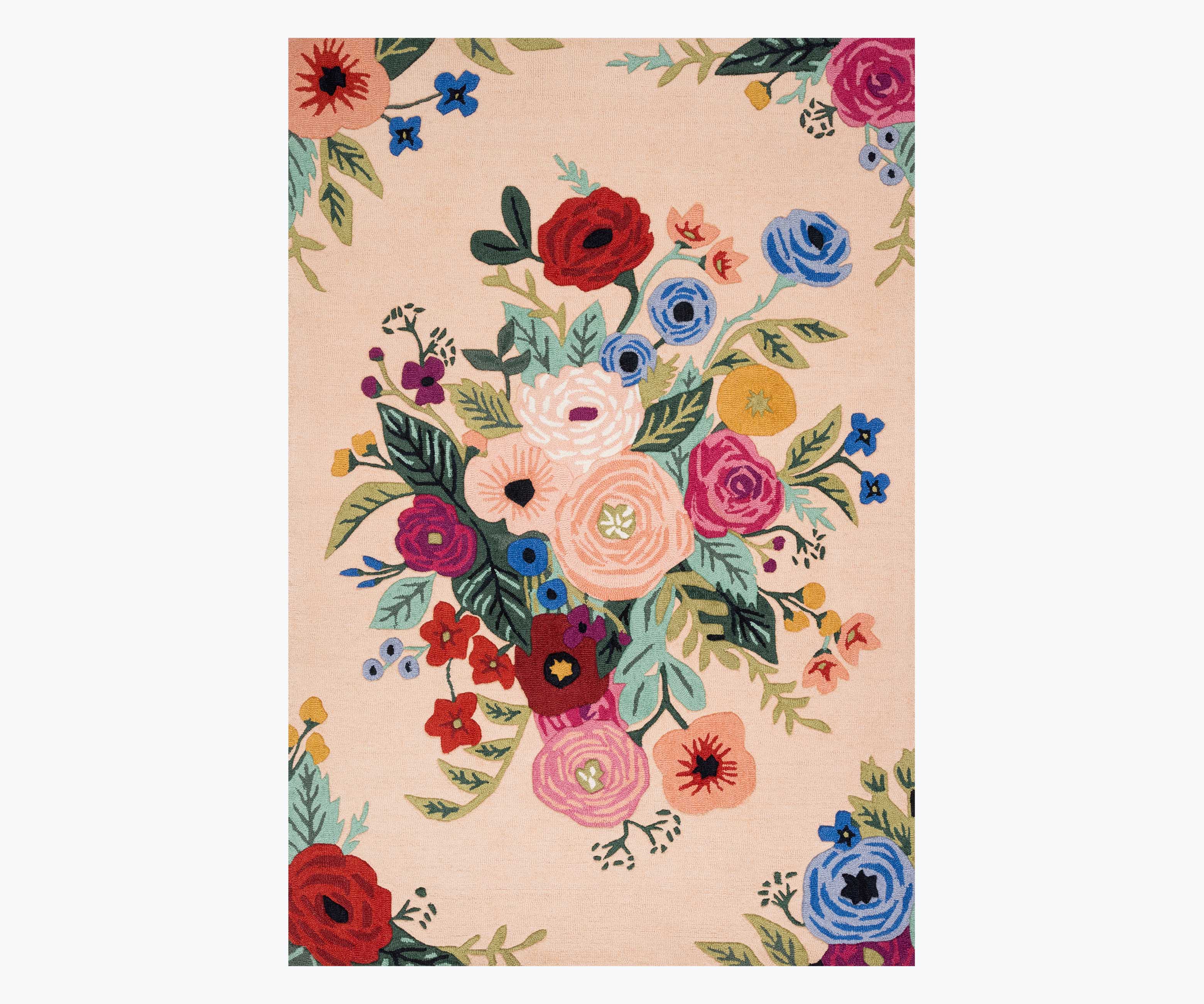 Rifle Paper Co. Les Fleurs Juliet Rose Bouquet Wool-Hooked Rug