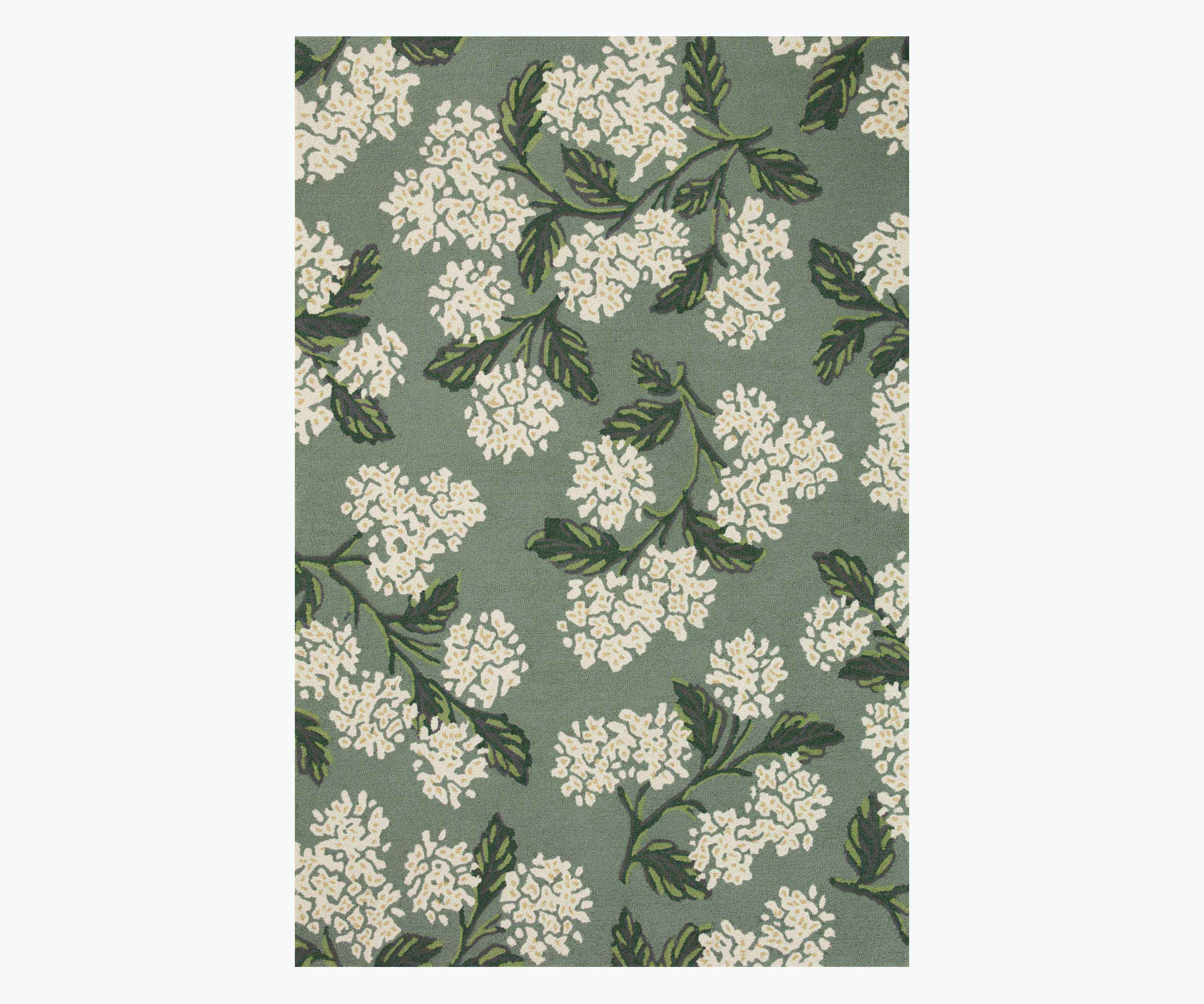 Joie Hydrangea Wool-Hooked Rug in Sage | Rifle Paper Co.