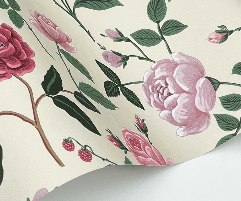 Roses Wallpaper Sample in Linen | Rifle Paper Co.