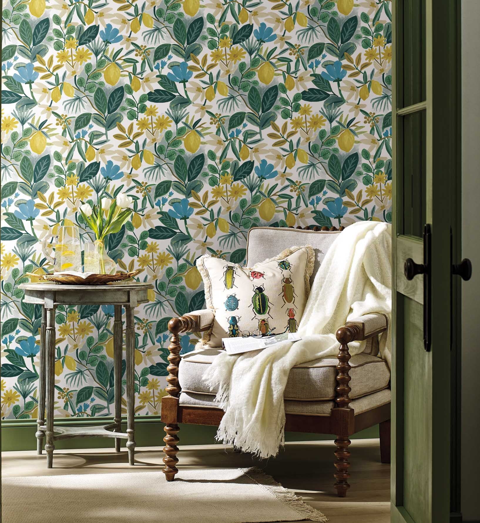 Beetles and Bugs Embroidered Pillow - Natural