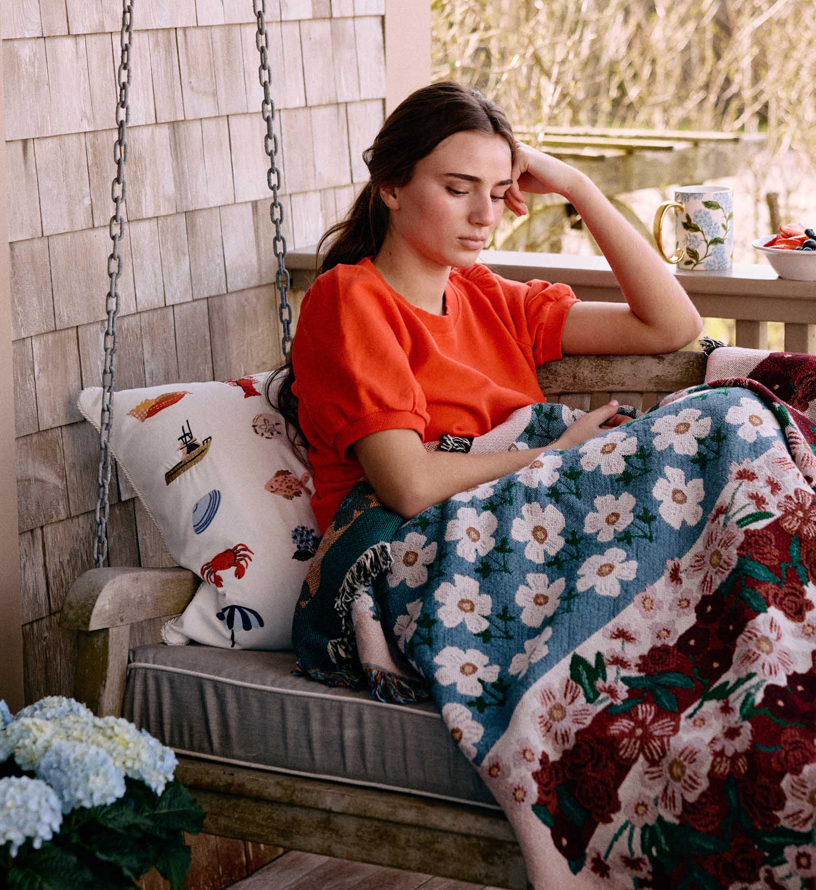 Seaside Embroidered Pillow - White