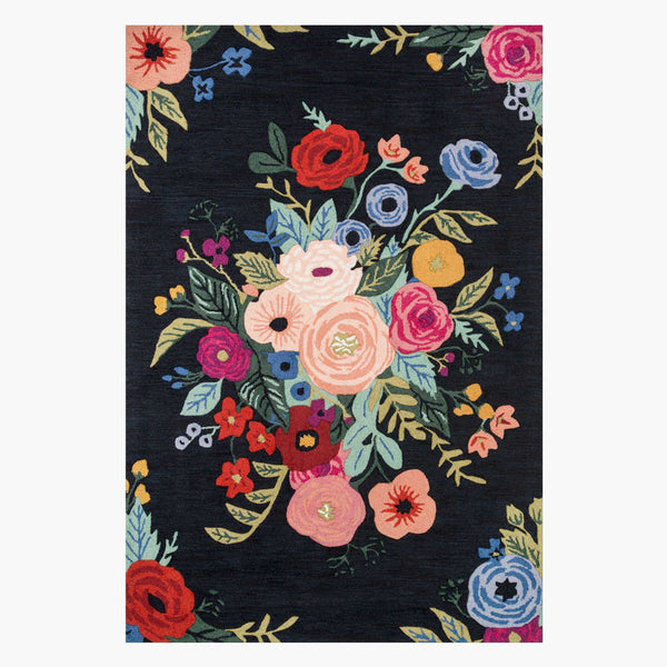 Juliet Rose Bouquet Black Wool-Hooked Rug | Rifle Paper Co.