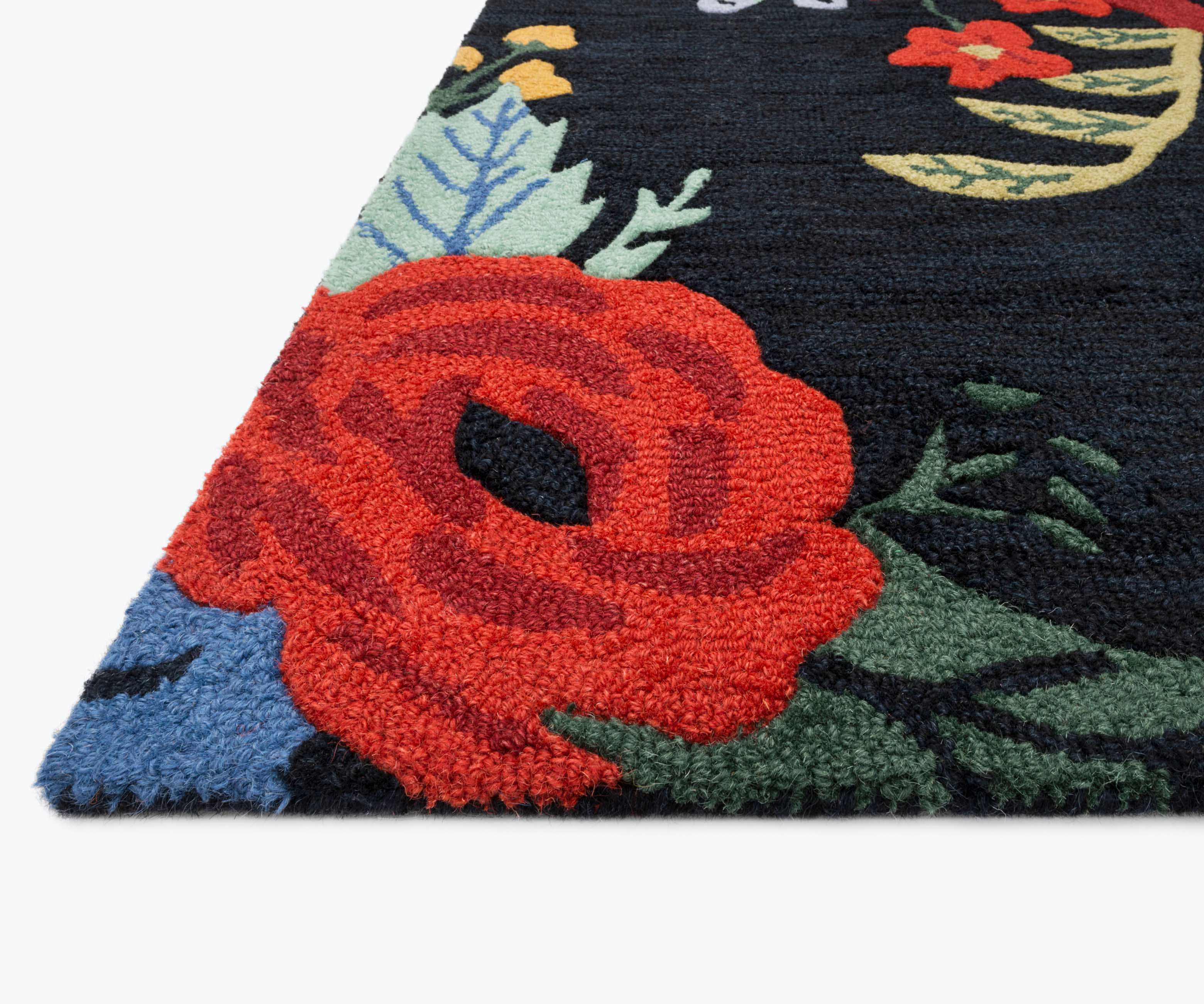 Juliet Rose Bouquet Black Wool-Hooked Rug | Rifle Paper Co.