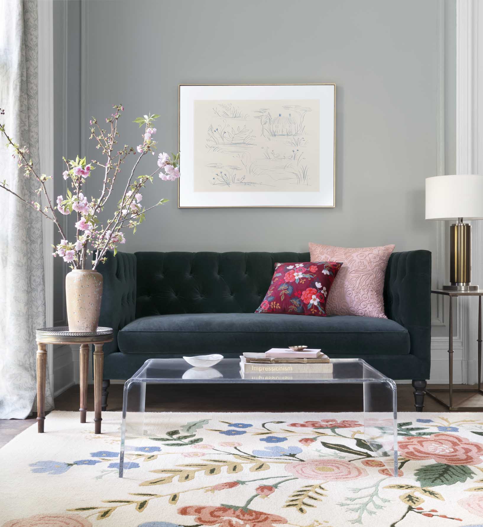 Les Fleurs Floral Vines Wool-Hooked Rug - Ivory