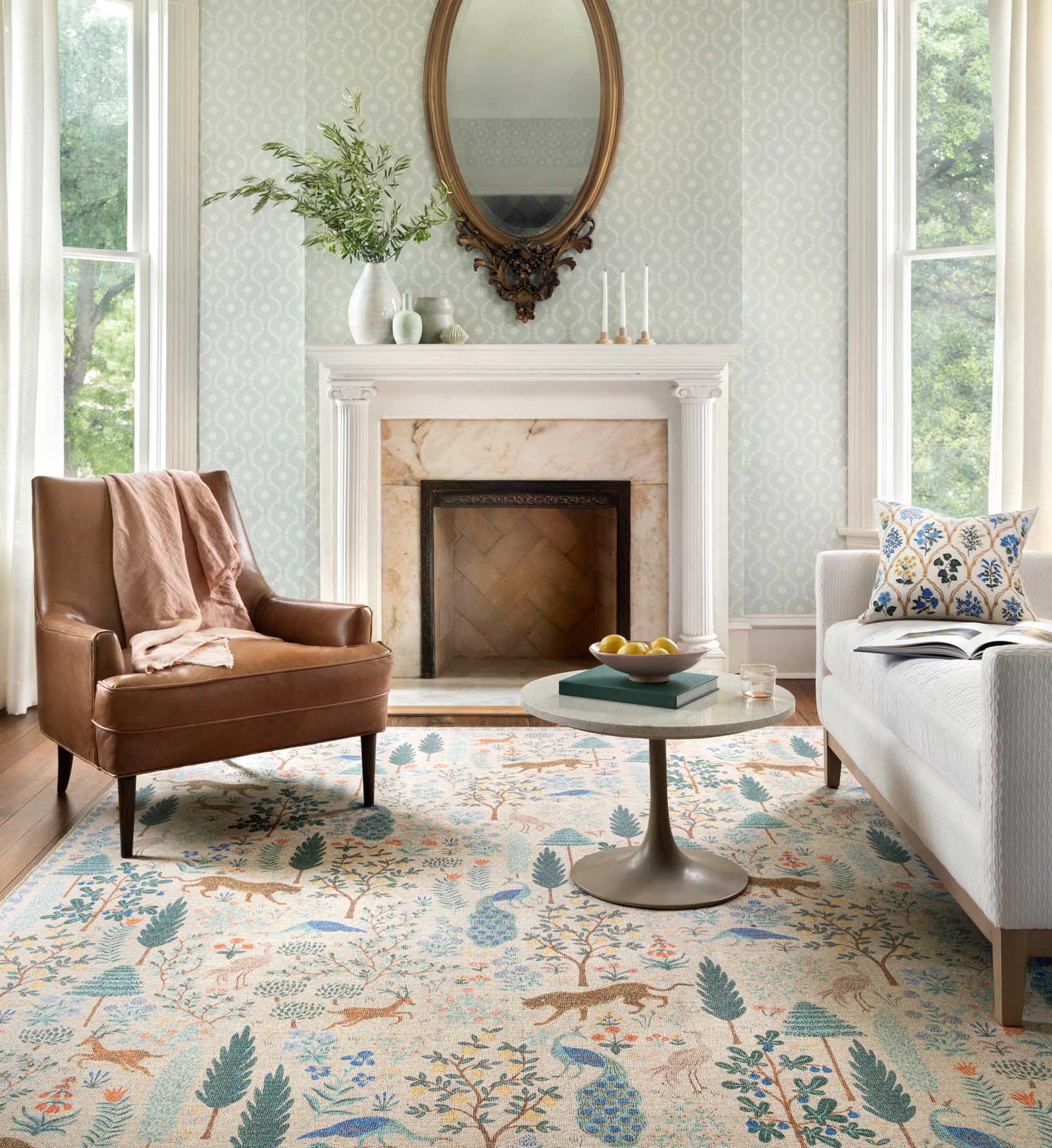Menagerie Forest Printed Rug - Cream