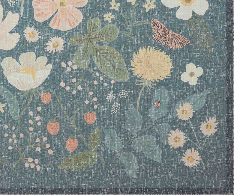 Strawberry Fields Teal Power Loomed Rug | Rifle Paper Co.