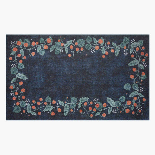 Atelier Strawberries Navy Non-Slip Rug | Rifle Paper Co.