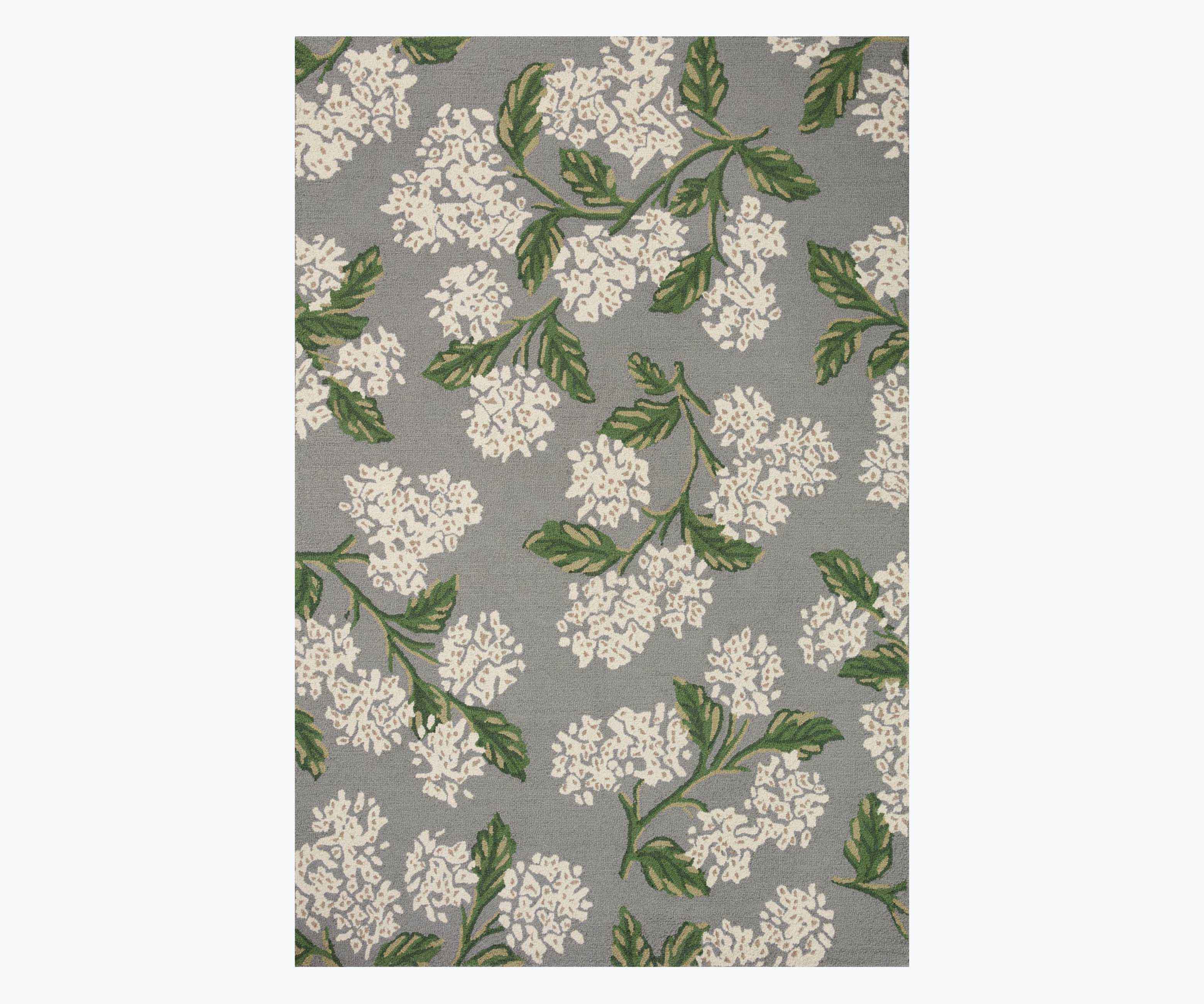 Joie Hydrangea Wool-Hooked Rug in Grey | Rifle Paper Co.