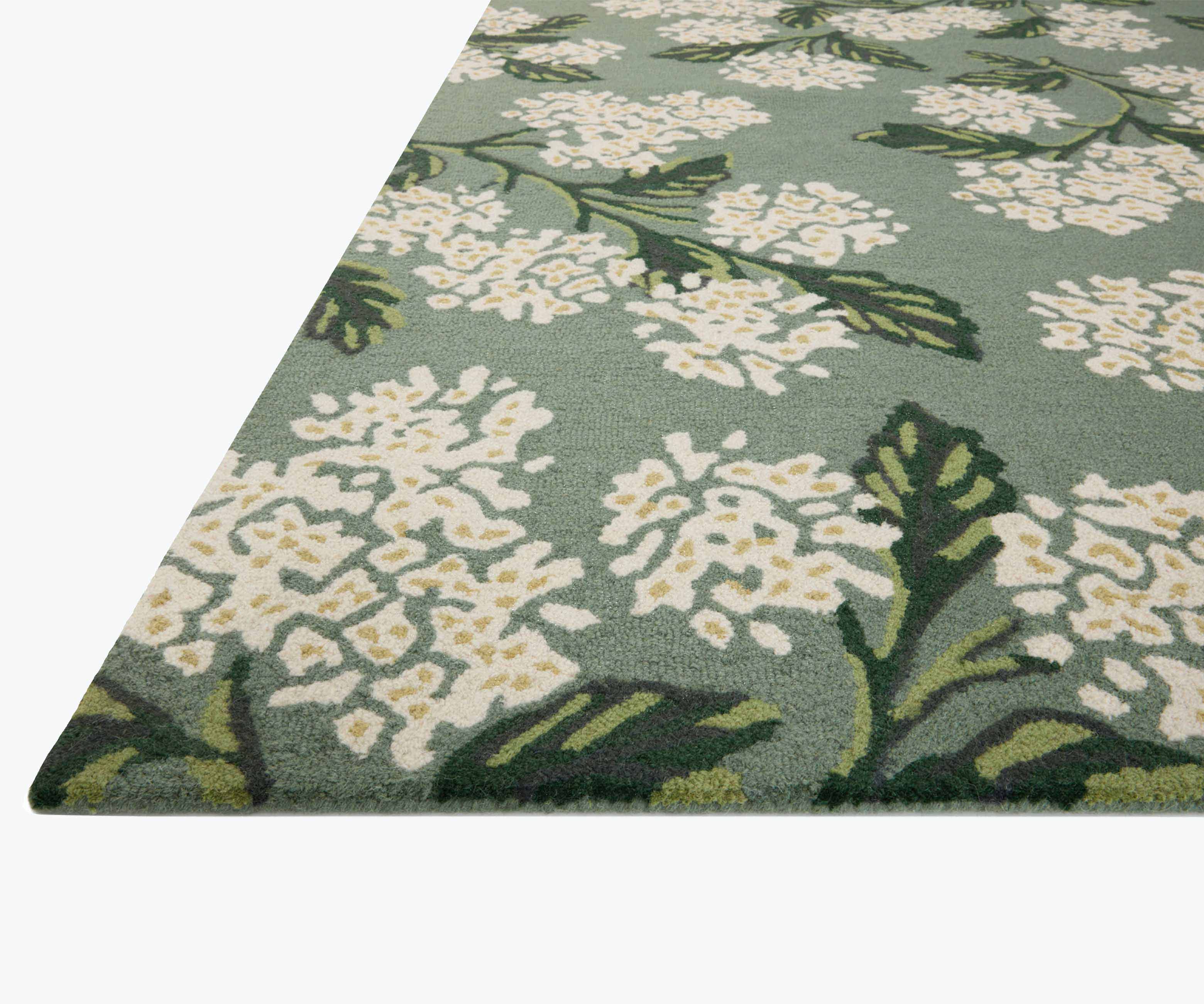 Joie Hydrangea Wool-Hooked Rug in Sage | Rifle Paper Co.