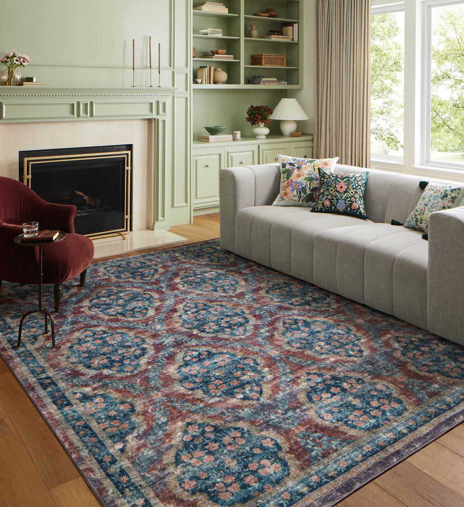 Courtyard Chateau Floral Printed Rug Red | Rifle Paper Co.