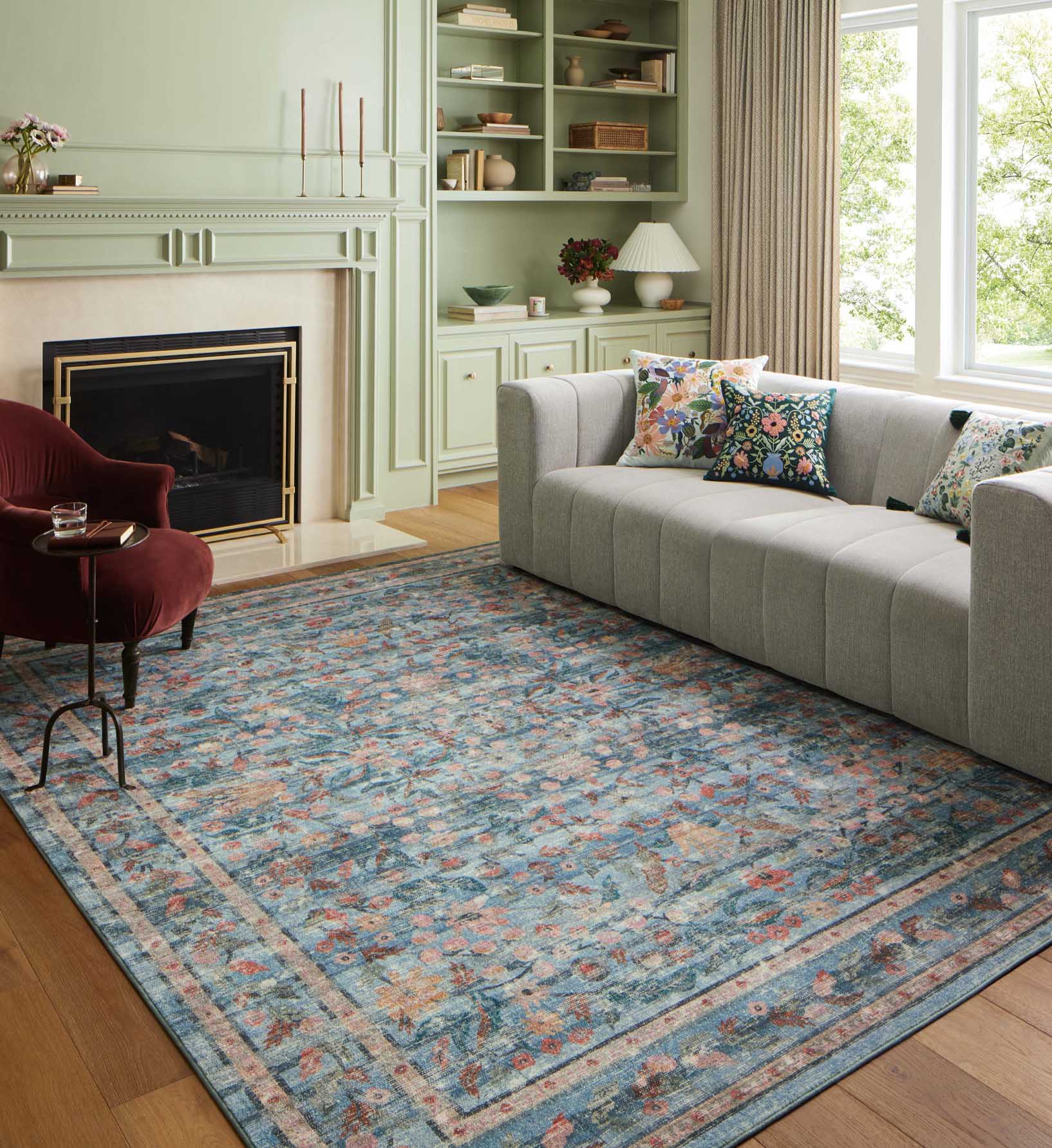 Eve Blue Floral Printed Rug – Courtyard | Rifle Paper Co.