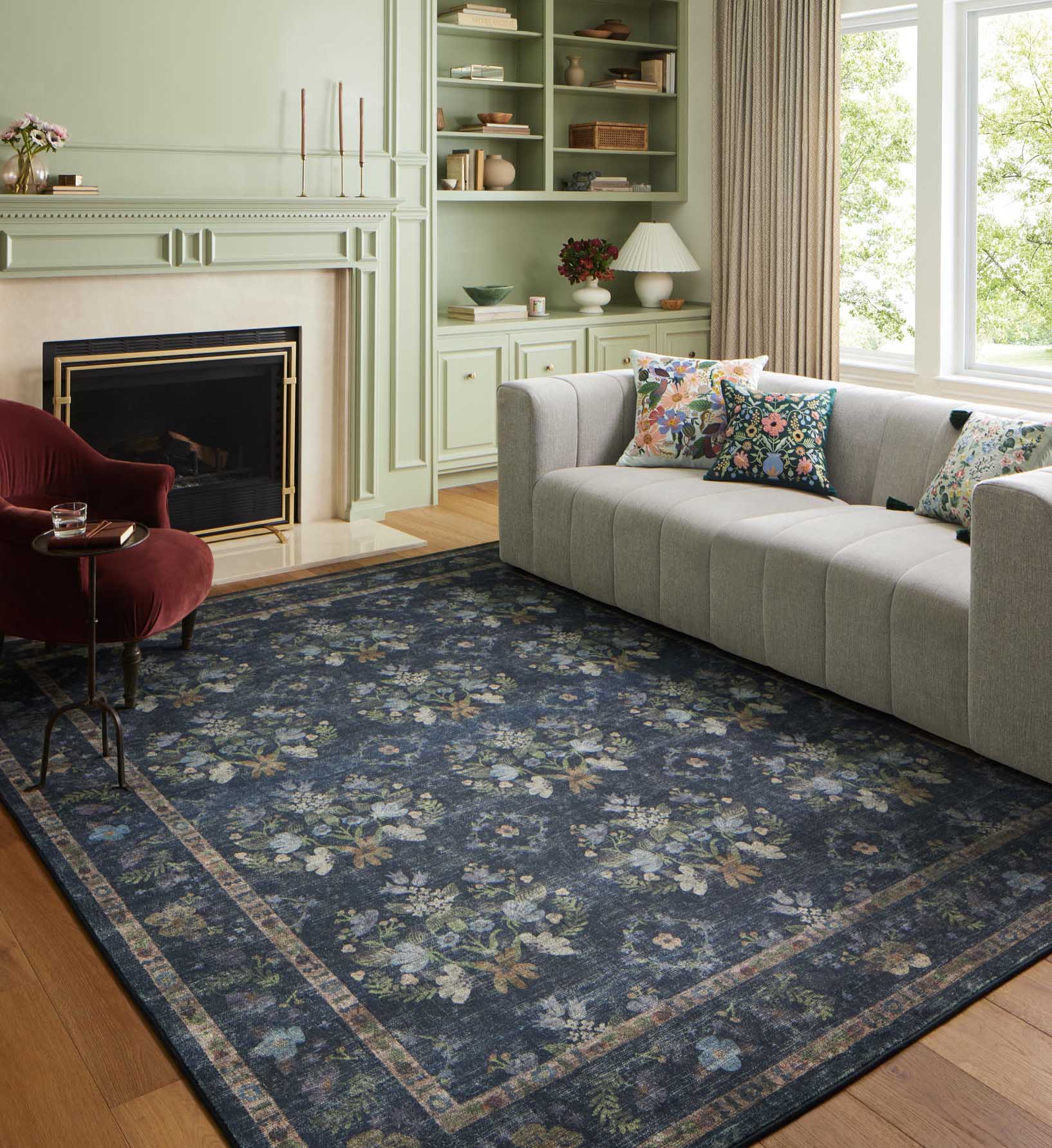 Courtyard Seville Printed Rug in Navy | Rifle Paper Co.