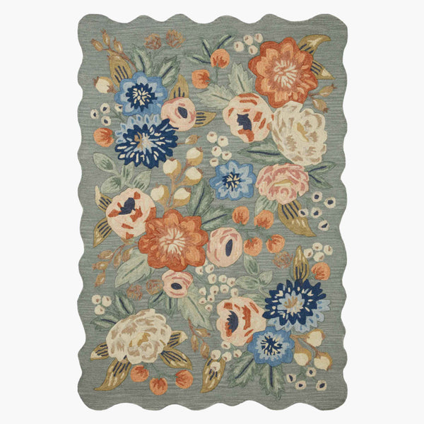 Vintage Blossoms Wool-Hooked Rug in Sage | Rifle Paper Co.