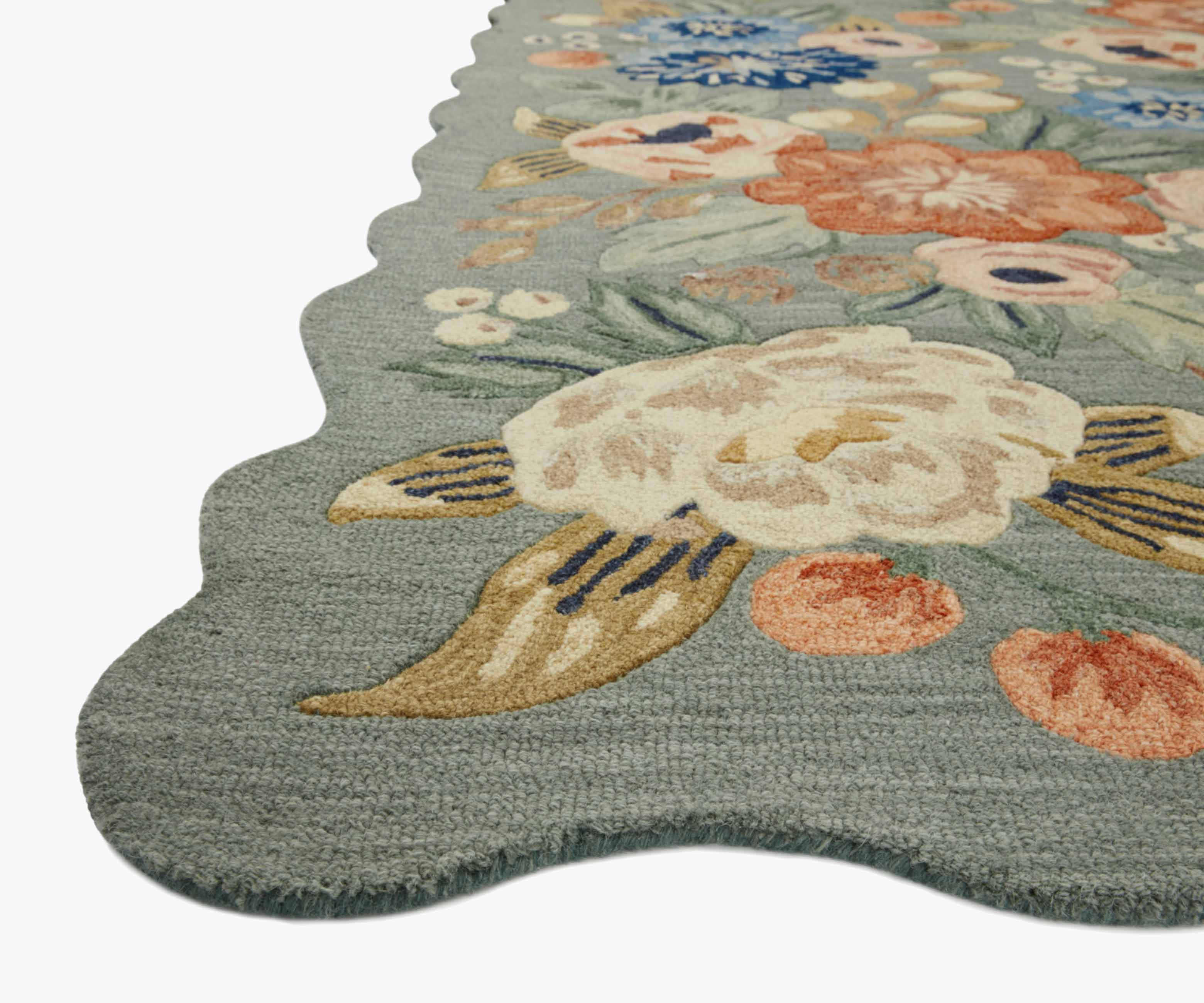 Vintage Blossoms Wool-Hooked Rug in Sage | Rifle Paper Co.