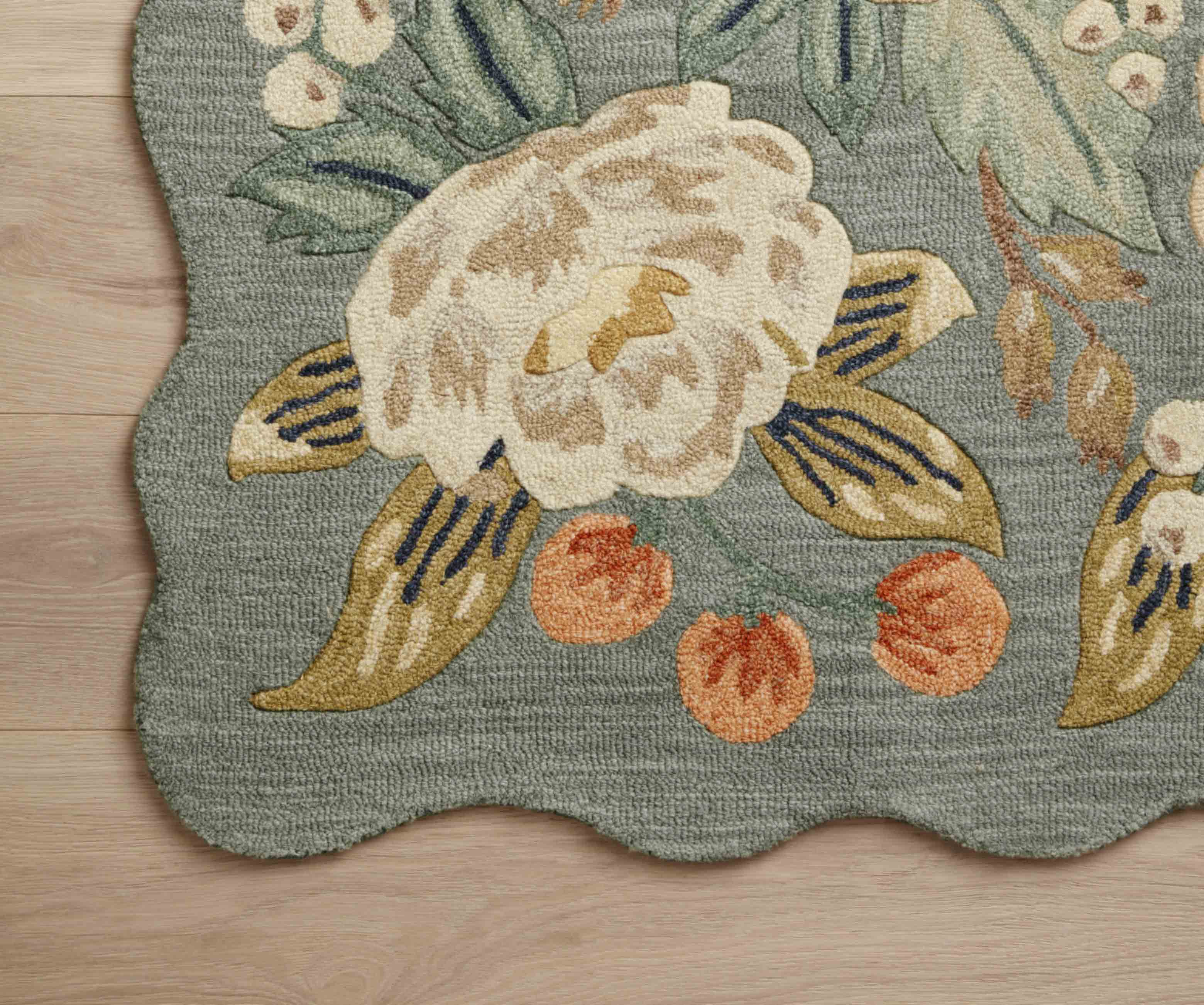 Vintage Blossoms Wool-Hooked Rug in Sage | Rifle Paper Co.