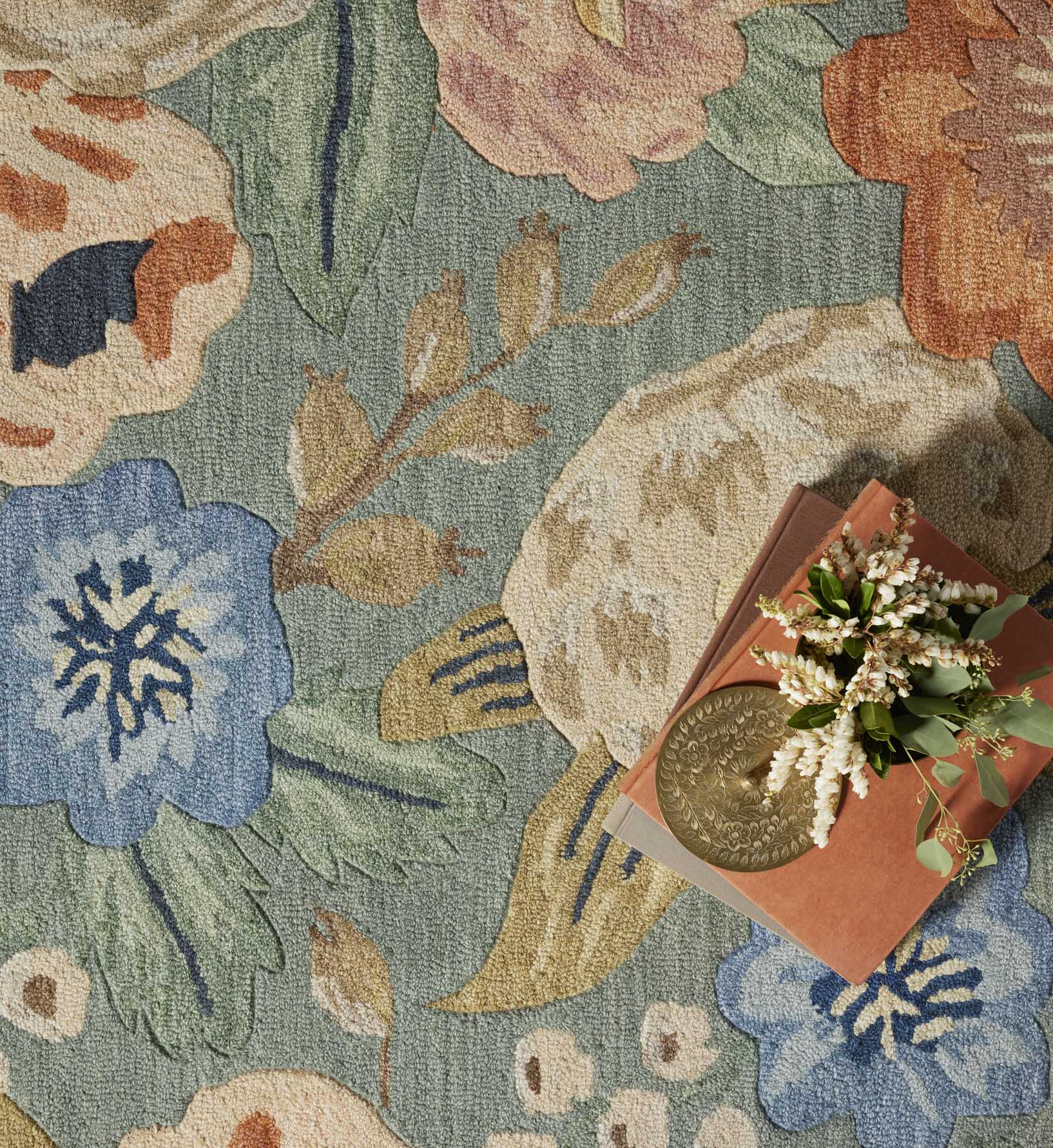Vintage Blossoms Wool-Hooked Rug in Sage | Rifle Paper Co.