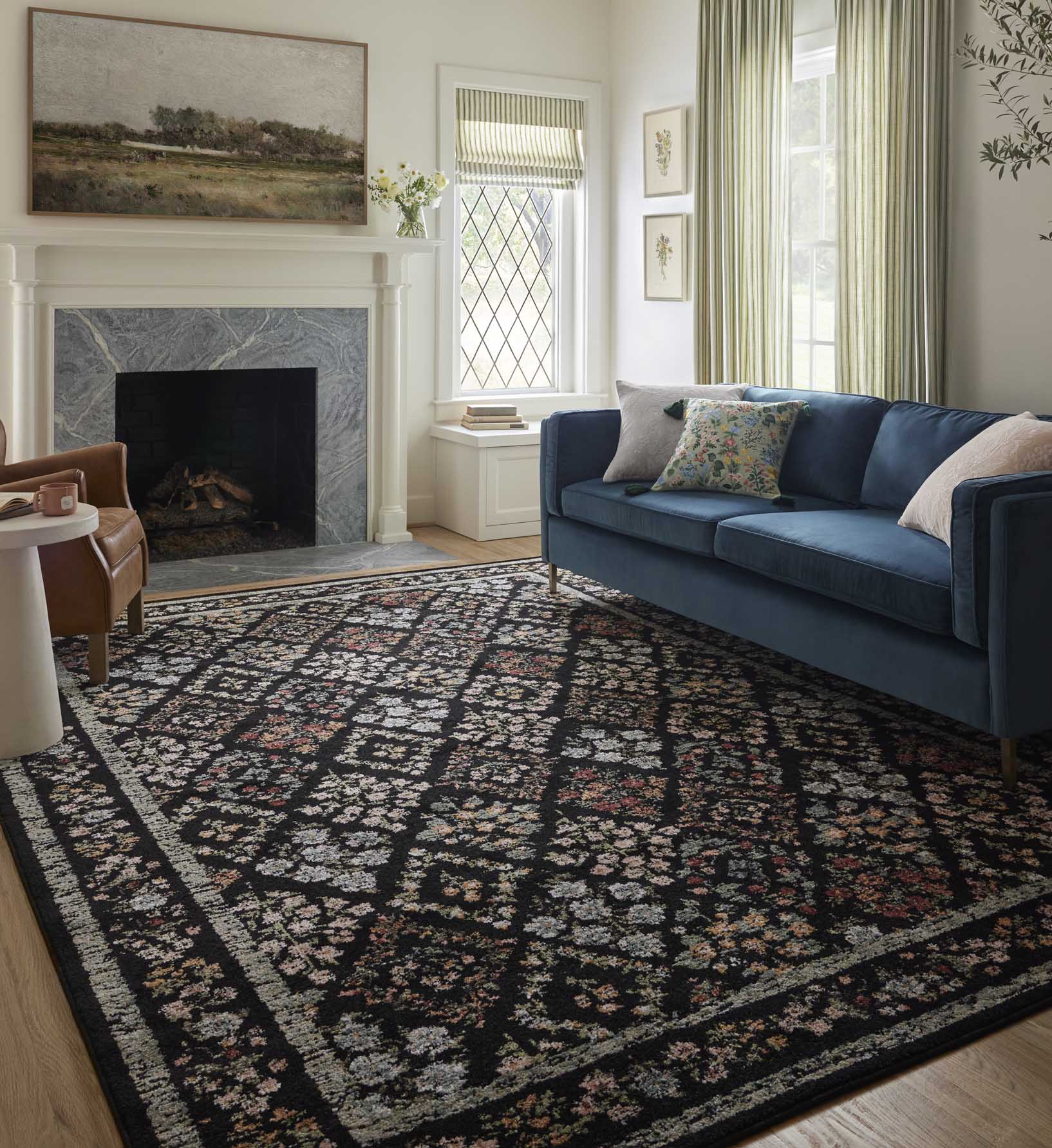 Laurel Parquet Power-Loomed Rug in Black | Rifle Paper Co.