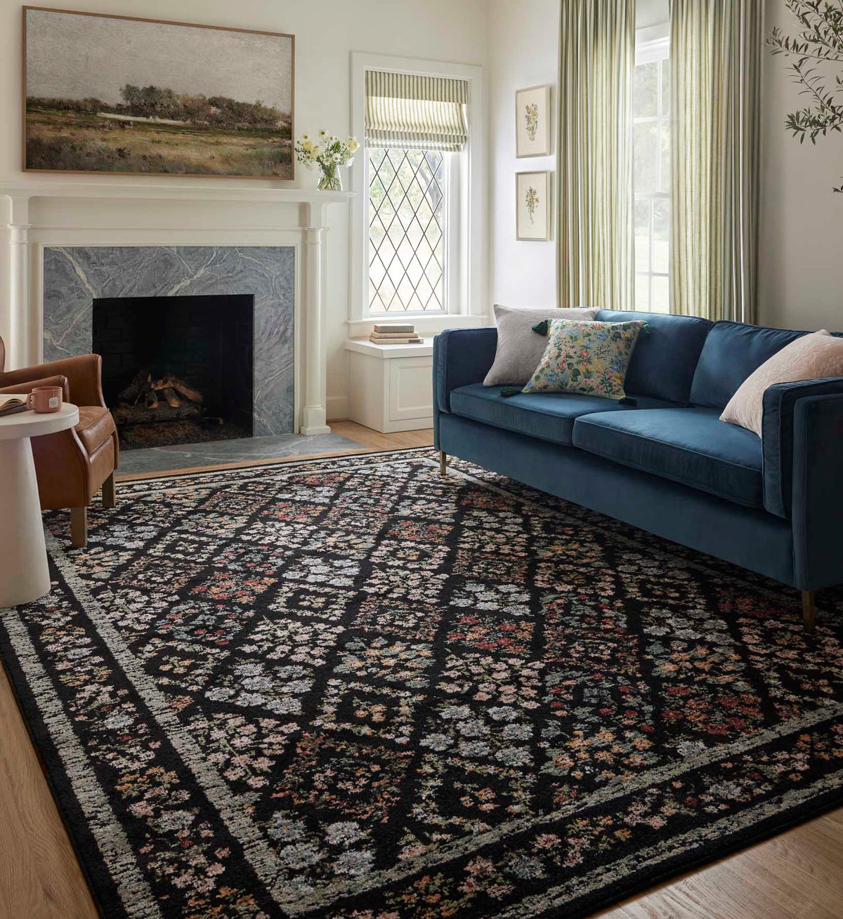 Laurel Parquet Power-Loomed Rug in Black | Rifle Paper Co.