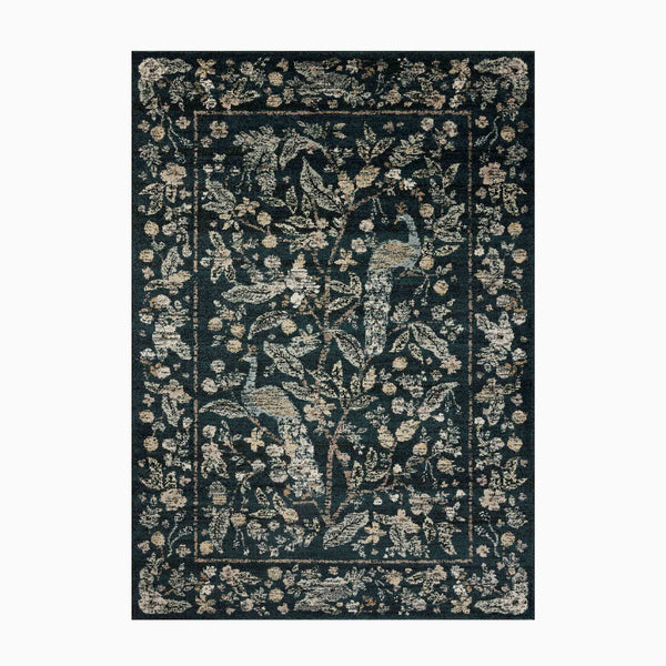 Laurel Peacock Garden Power Loomed Rug - Navy – Rifle Paper Co