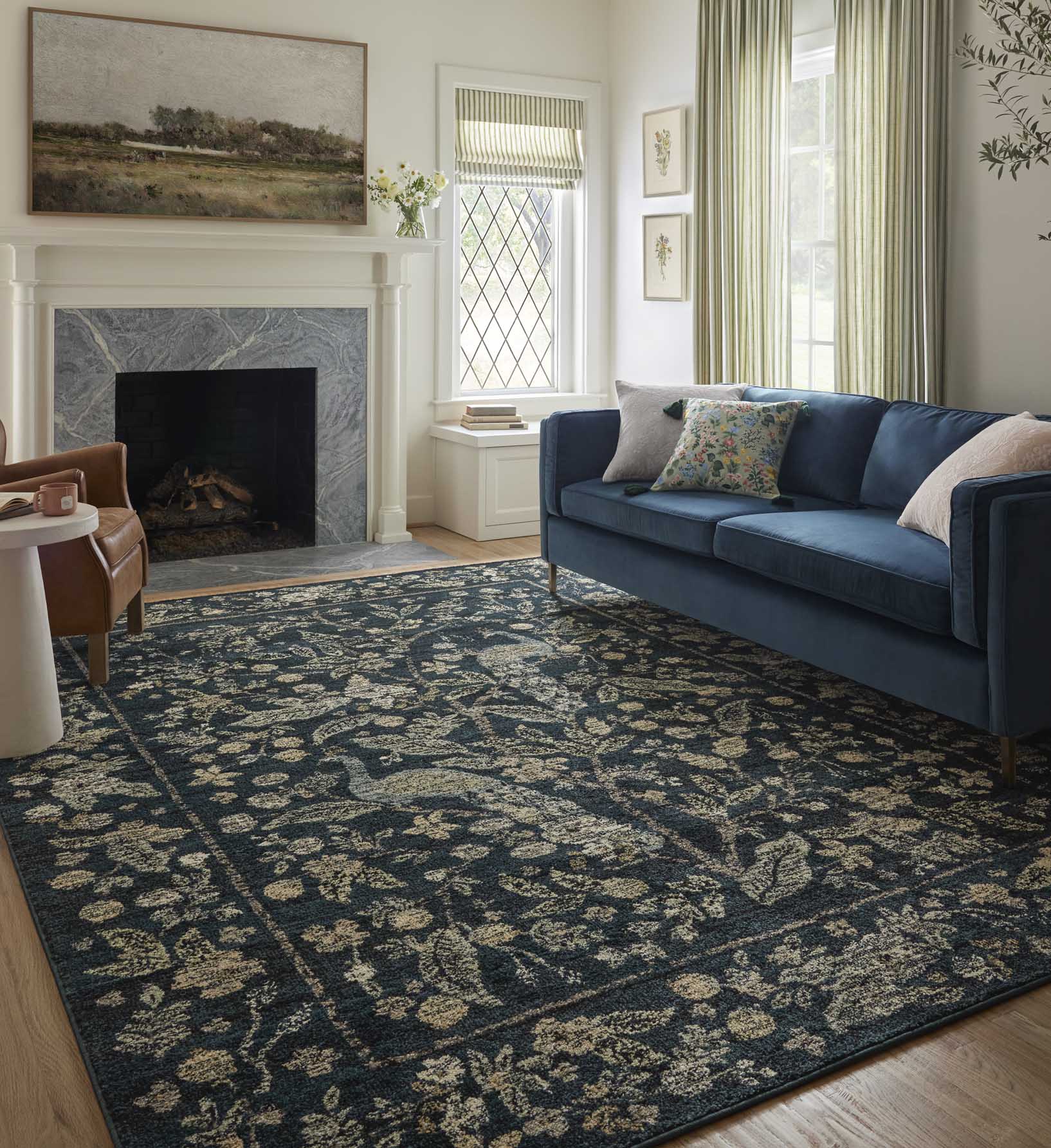 Laurel Peacock Garden Rug in Navy | Rifle Paper Co.