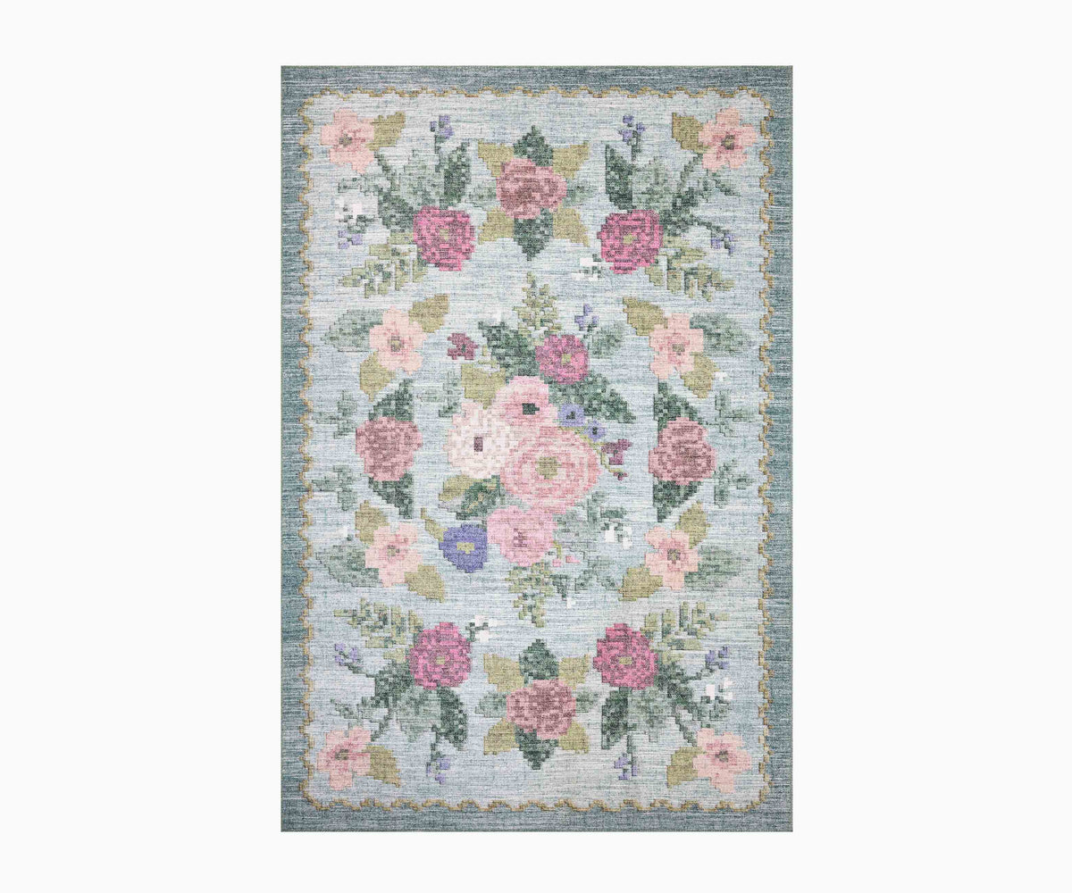 Rosa Antique Rose Power Loomed Rug in Sky | Rifle Paper Co.