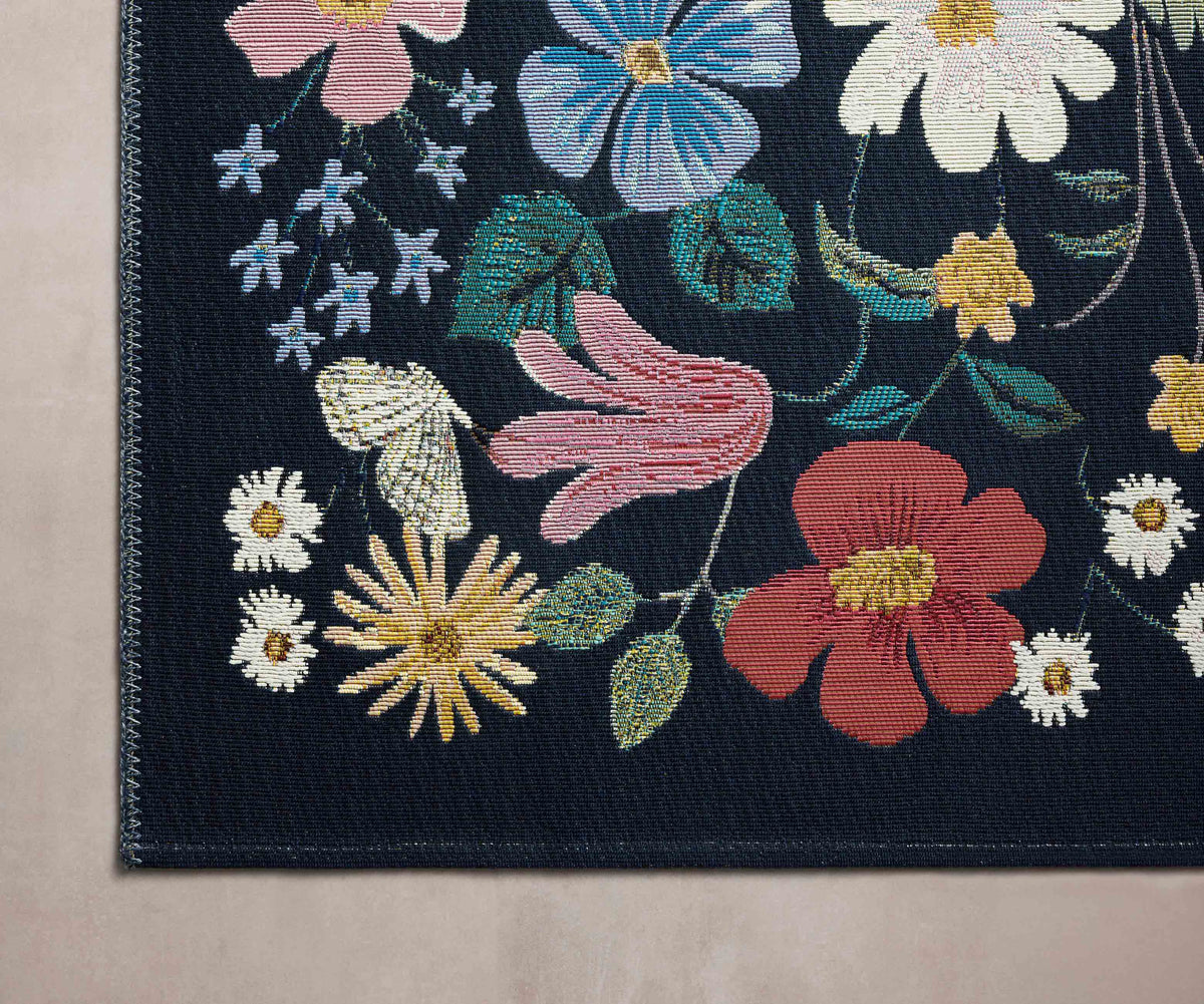 Strawberry Fields Perennial Rug in Black | Rifle Paper Co.