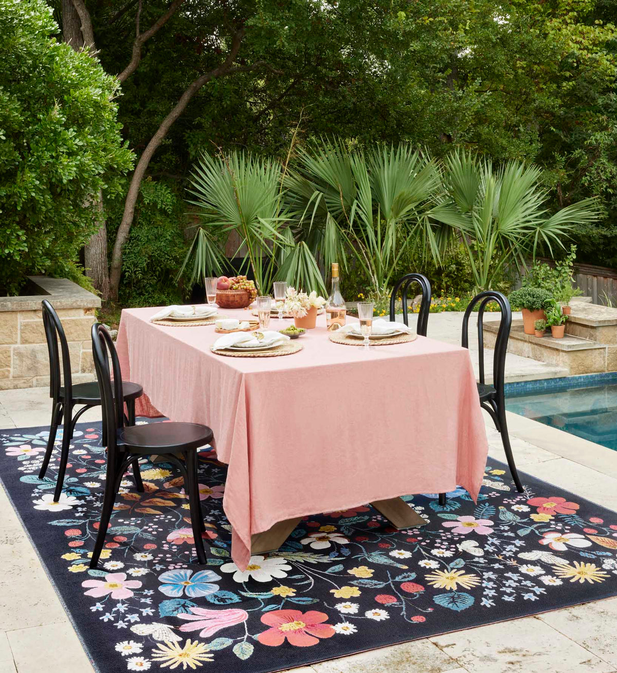 Strawberry Fields Perennial Rug in Black | Rifle Paper Co.