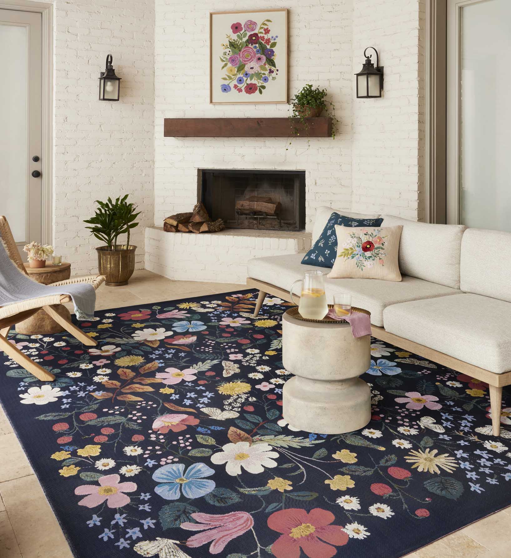 Strawberry Fields Perennial Rug in Black | Rifle Paper Co.