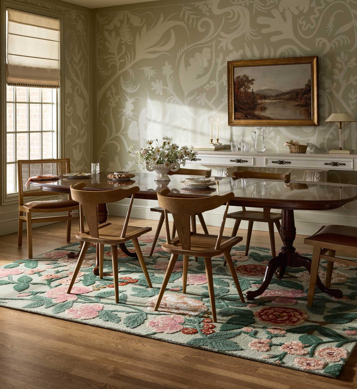 Highgrove Roses Wool Hooked Rug in Mint | Rifle Paper Co.