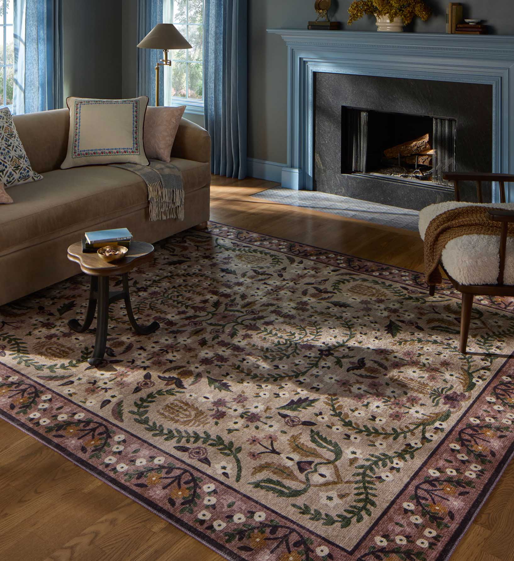 Edie Floral Printed Rug in Aubergine | Rifle Paper Co.