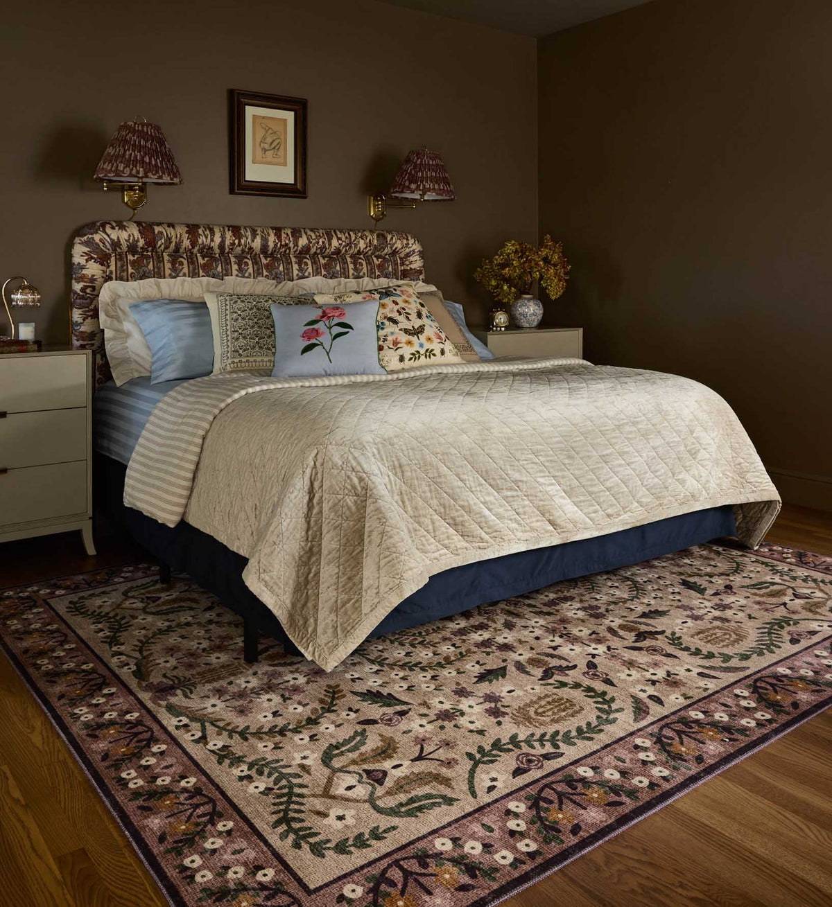 Edith Printed Rug Edie Floral Printed Rug in Aubergine | Rifle Paper Co.