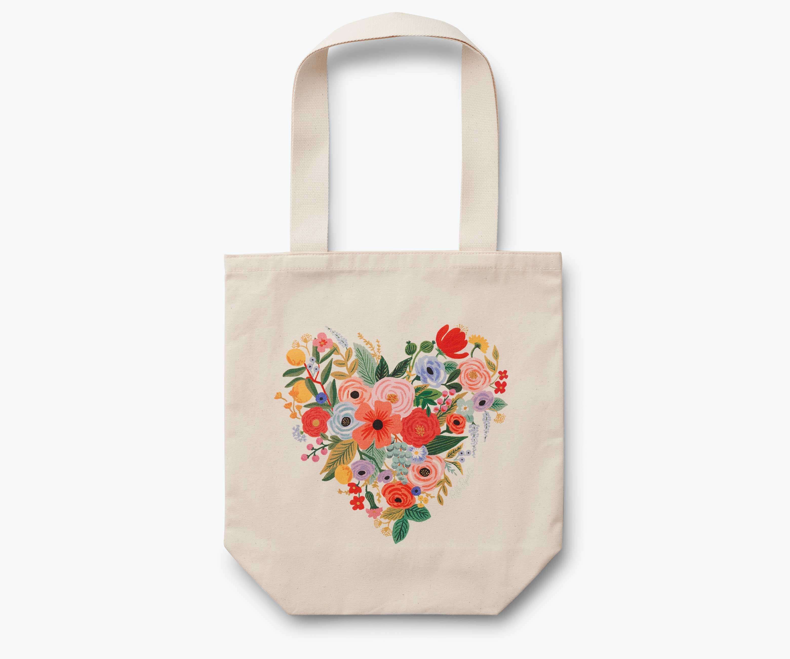 Rifle paper botanical floral in linen chubby tote bag - aesthetic fashion bags - handmade tote