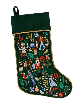 Decorative Christmas stocking with embroidered designs