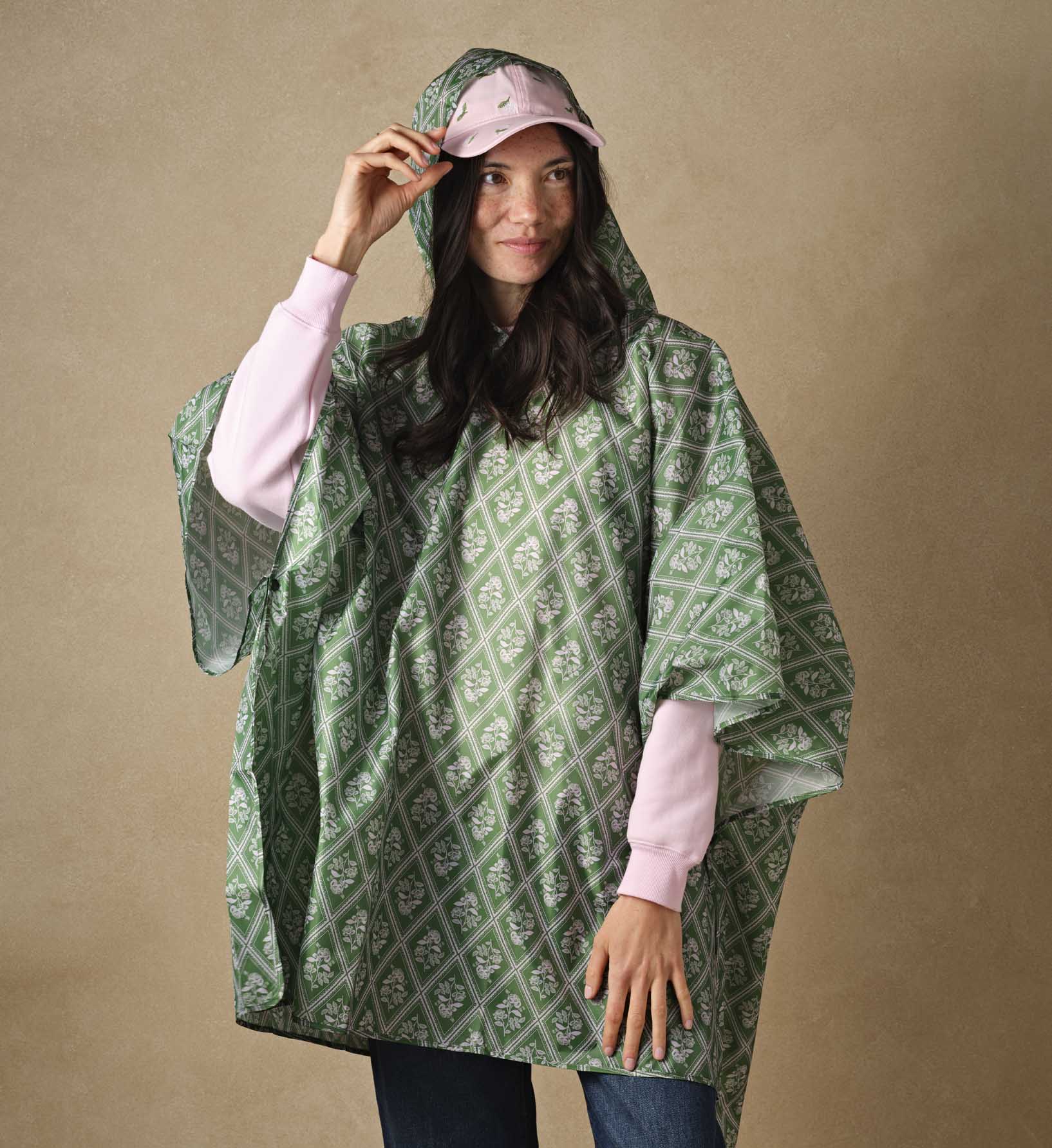Packable Rain Poncho - Rose Study
