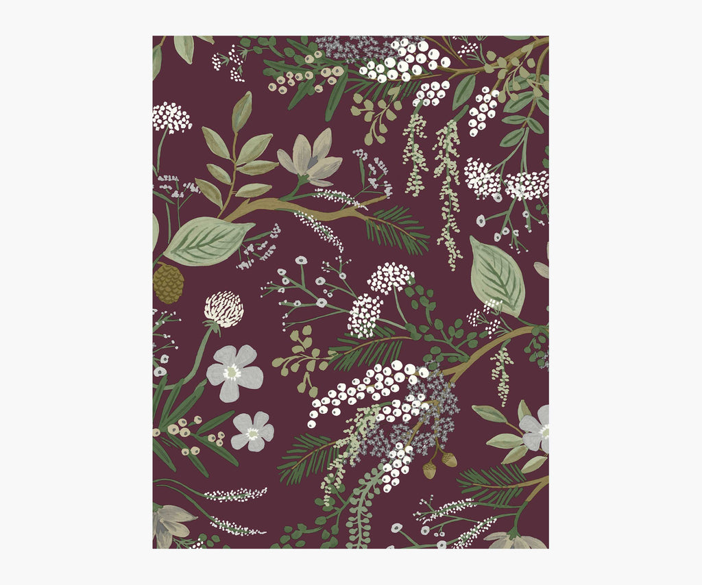 Juniper Forest Wallpaper Sample - Burgundy – Rifle Paper Co