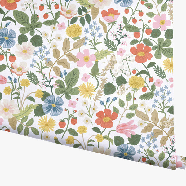 Strawberry Fields White Floral Wallpaper | Rifle Paper Co.