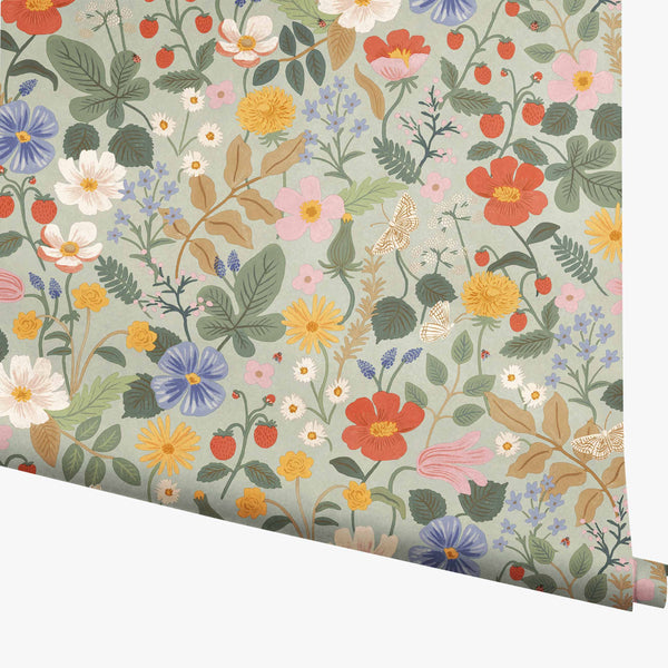 Strawberry Fields Mint Wallpaper | Rifle Paper Co.